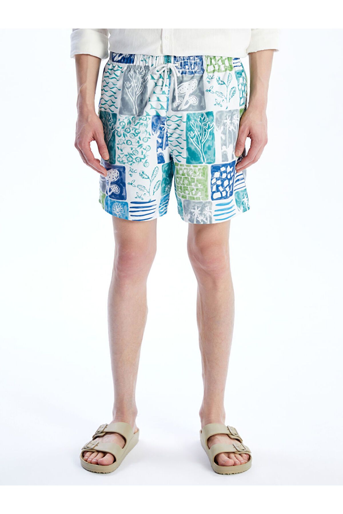 LC Waikiki-Sortu de mare pentru bărbați cu model de lungime scurtă, albastru bej 3