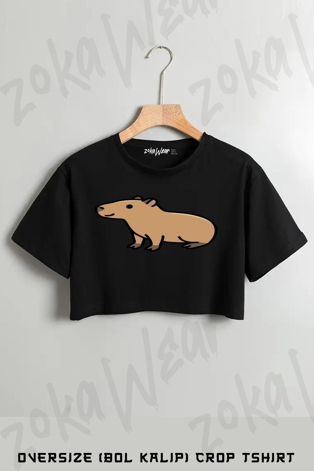 ZOKAWEAR Capybara Baskılı Oversize Crop T-Shirt