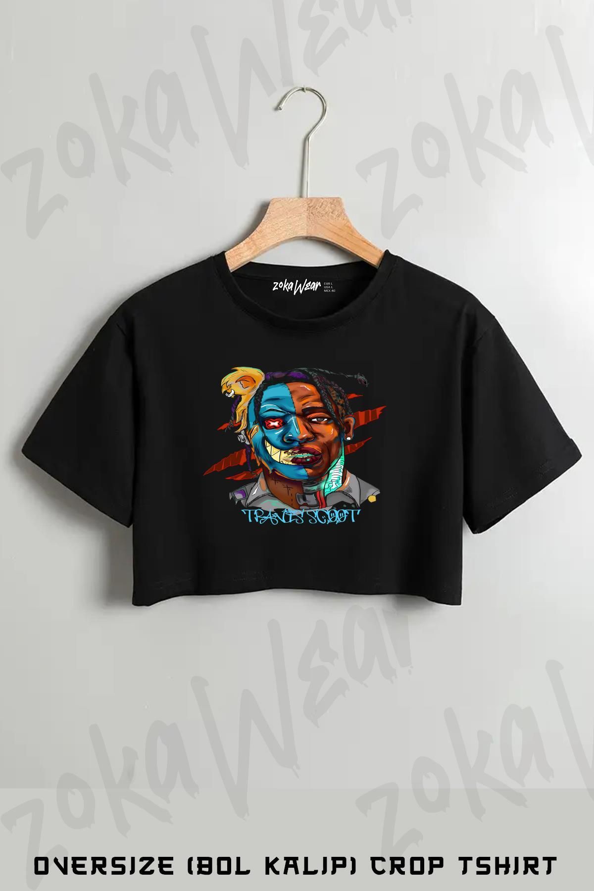 ZOKAWEAR Travis Scott Colorful Design Baskılı Oversize Crop T-Shirt