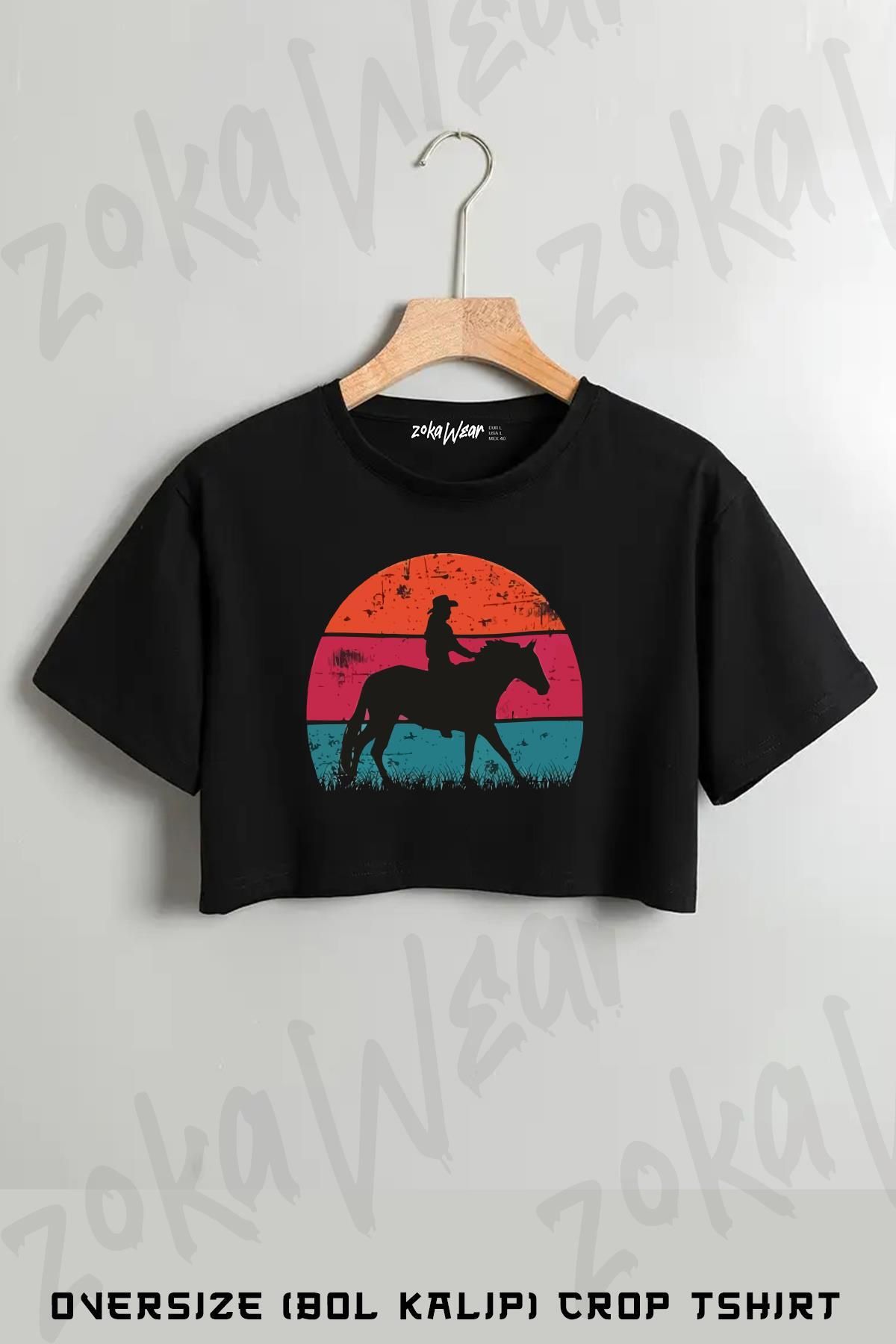 ZOKAWEAR Binicilik Riding Baskılı Oversize Crop T-Shirt