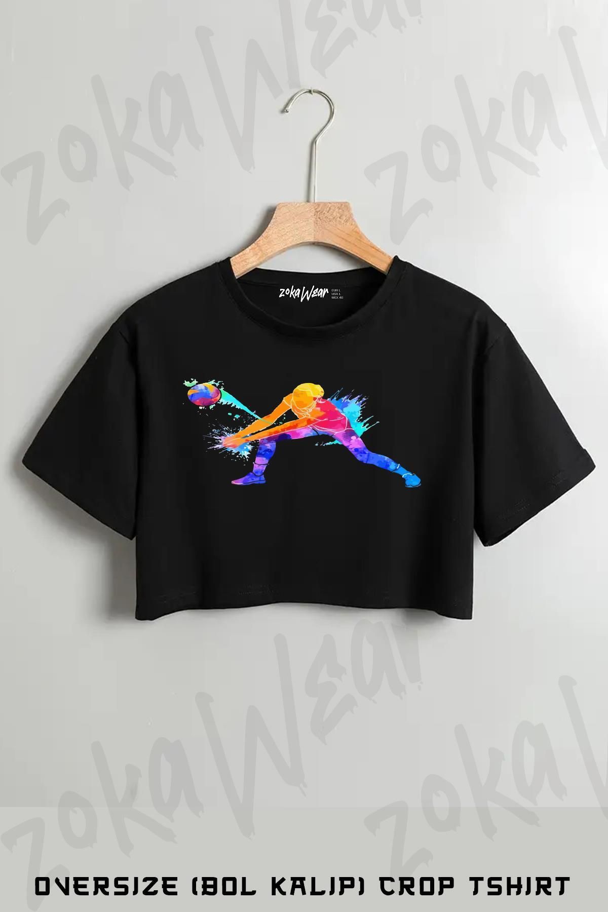 ZOKAWEAR Voleybol Volleyball Player Spor Baskılı Oversize Crop T-Shirt