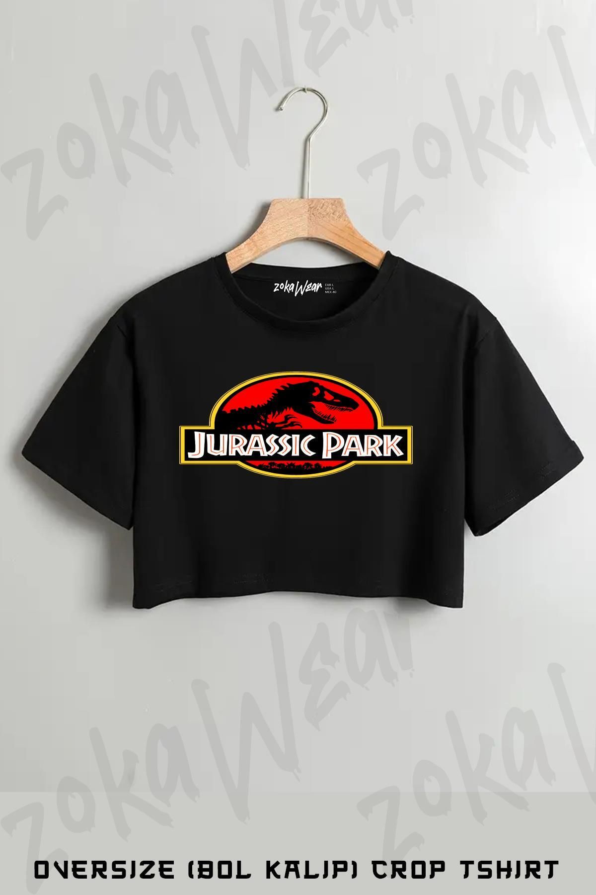 ZOKAWEAR Jurassic Park Baskılı Oversize Crop T-Shirt