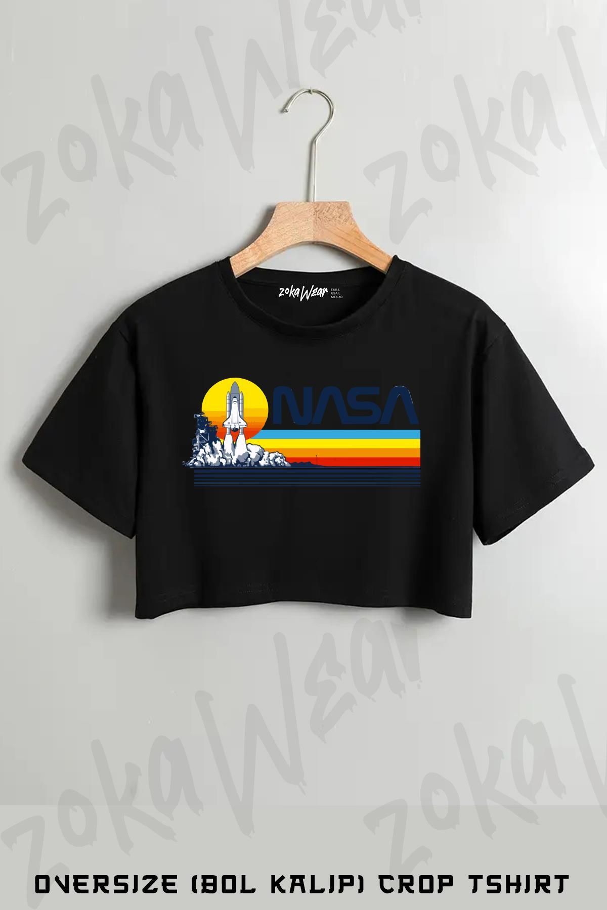 ZOKAWEAR Sun Nasa Space Uzay Baskılı Oversize Crop T-Shirt