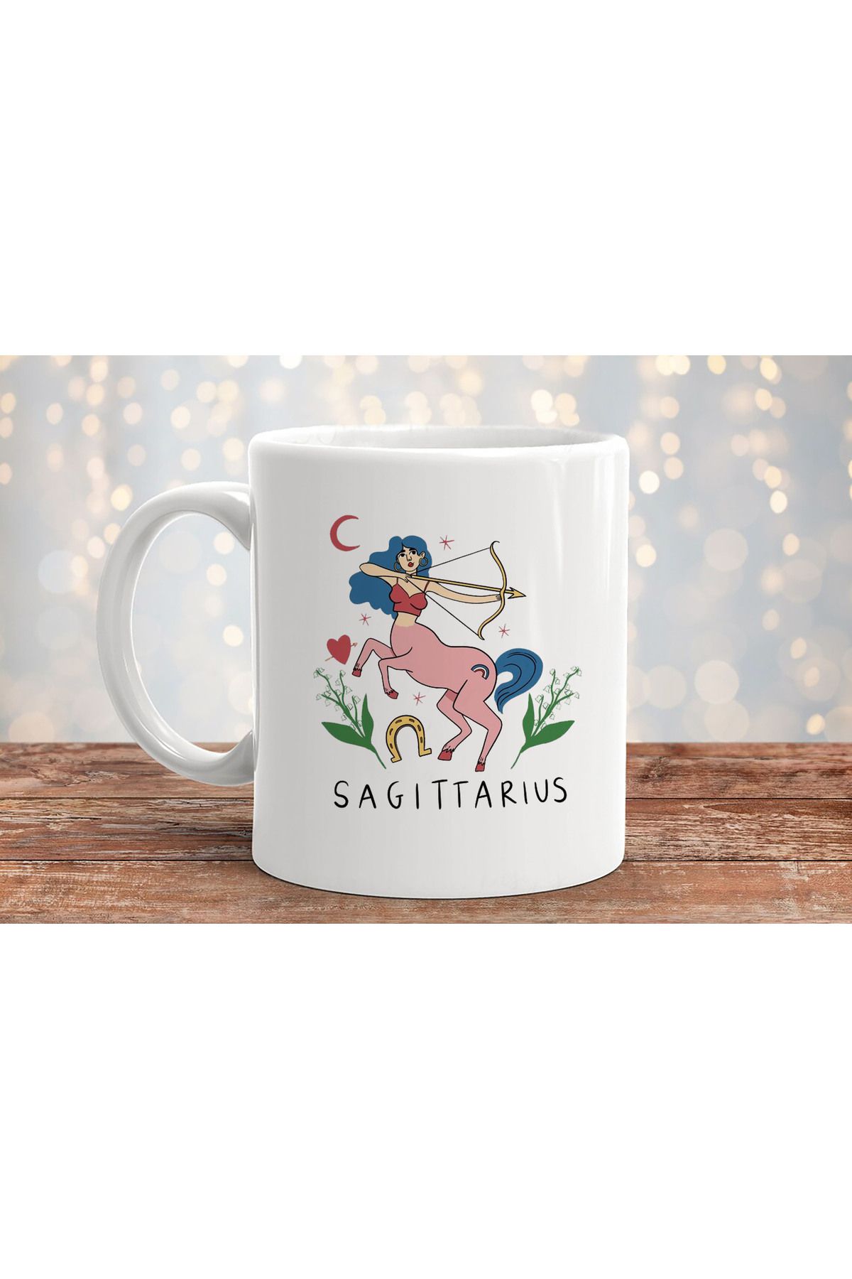 sielta Yay Burç Sagittarius Baskılı Hediyelik Porselen Kupa Bardak