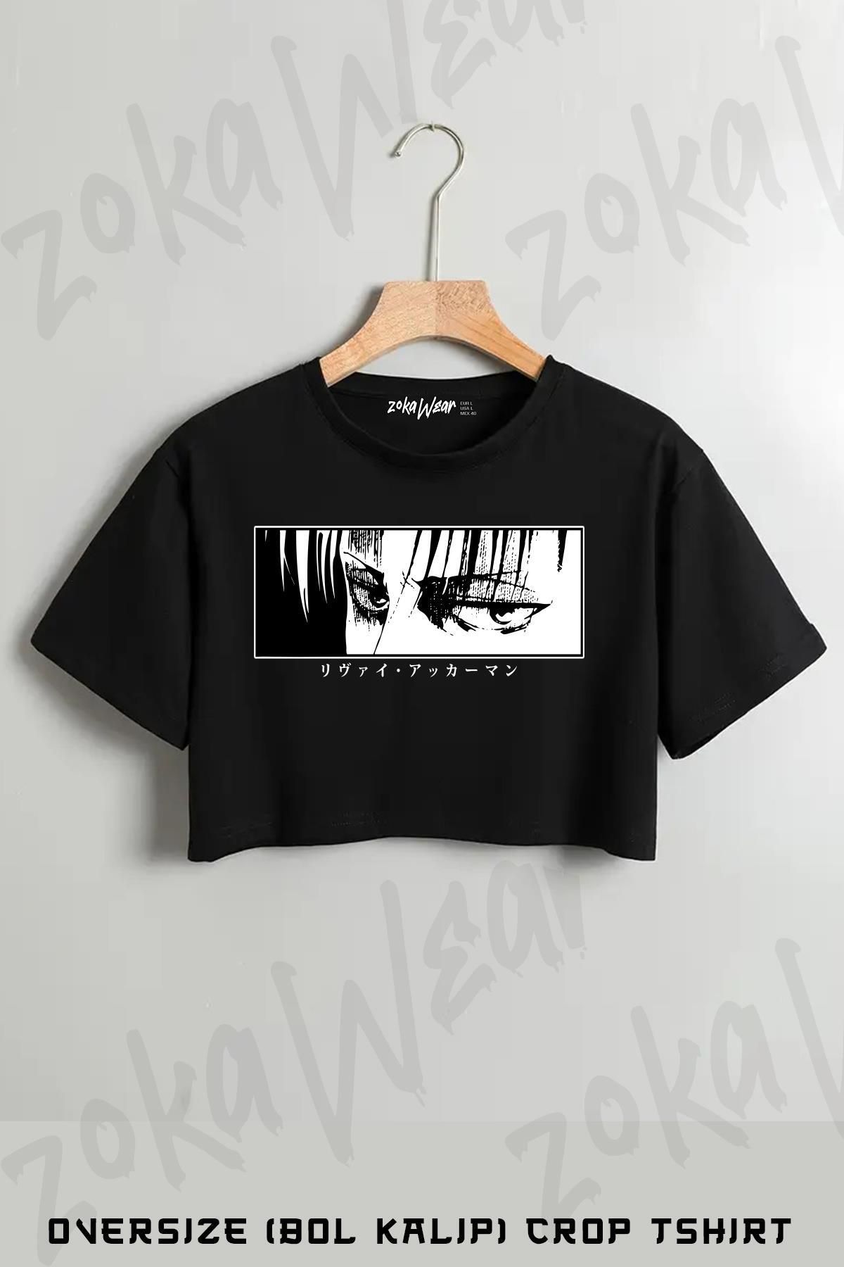 ZOKAWEAR Levi Eyes Attack On Titan Baskılı Oversize Crop T-Shirt
