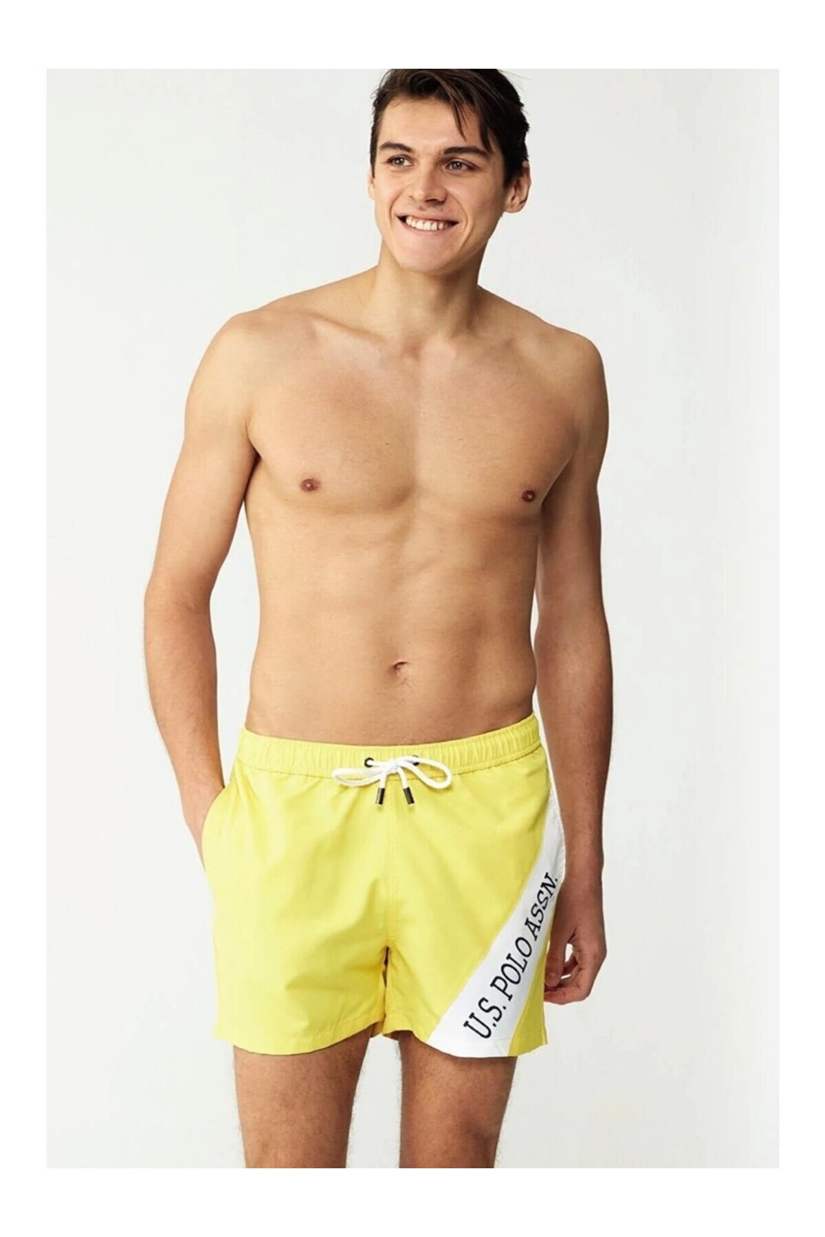 یو اس پولو شلوارک شنا مردانه سایز متوسط ​​طرح‌دار جیب‌دار