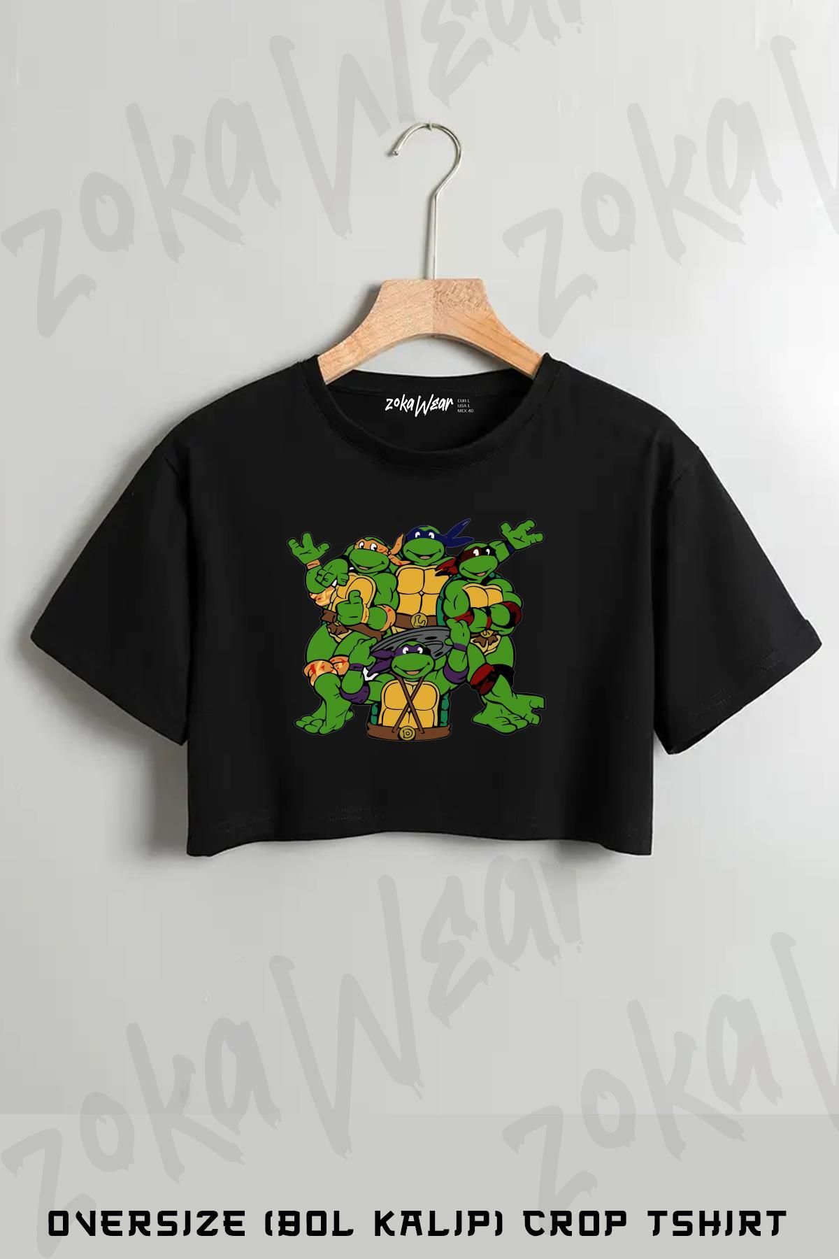 ZOKAWEAR Teenage Mutant Ninja Turtle Baskılı Oversize Crop T-Shirt