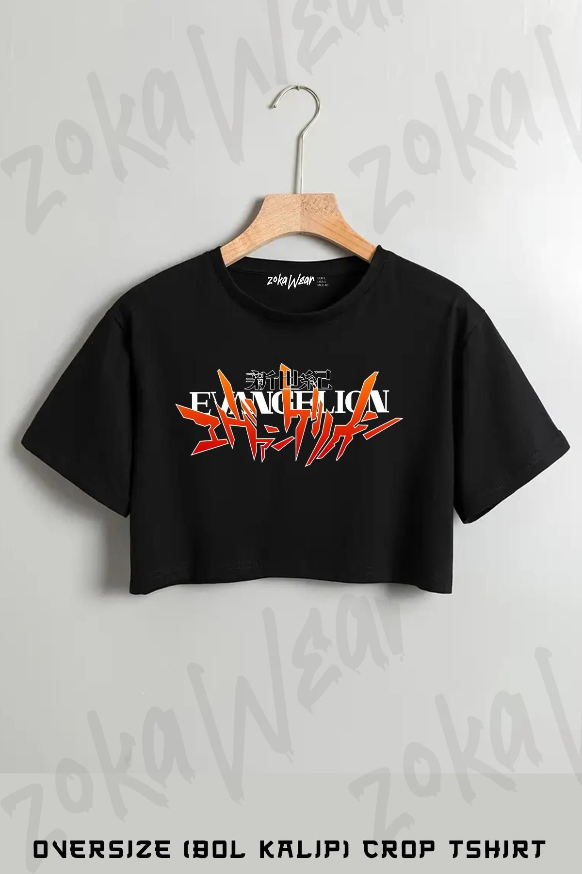 ZOKAWEAR Evangelion Logo Baskılı Oversize Crop T-Shirt