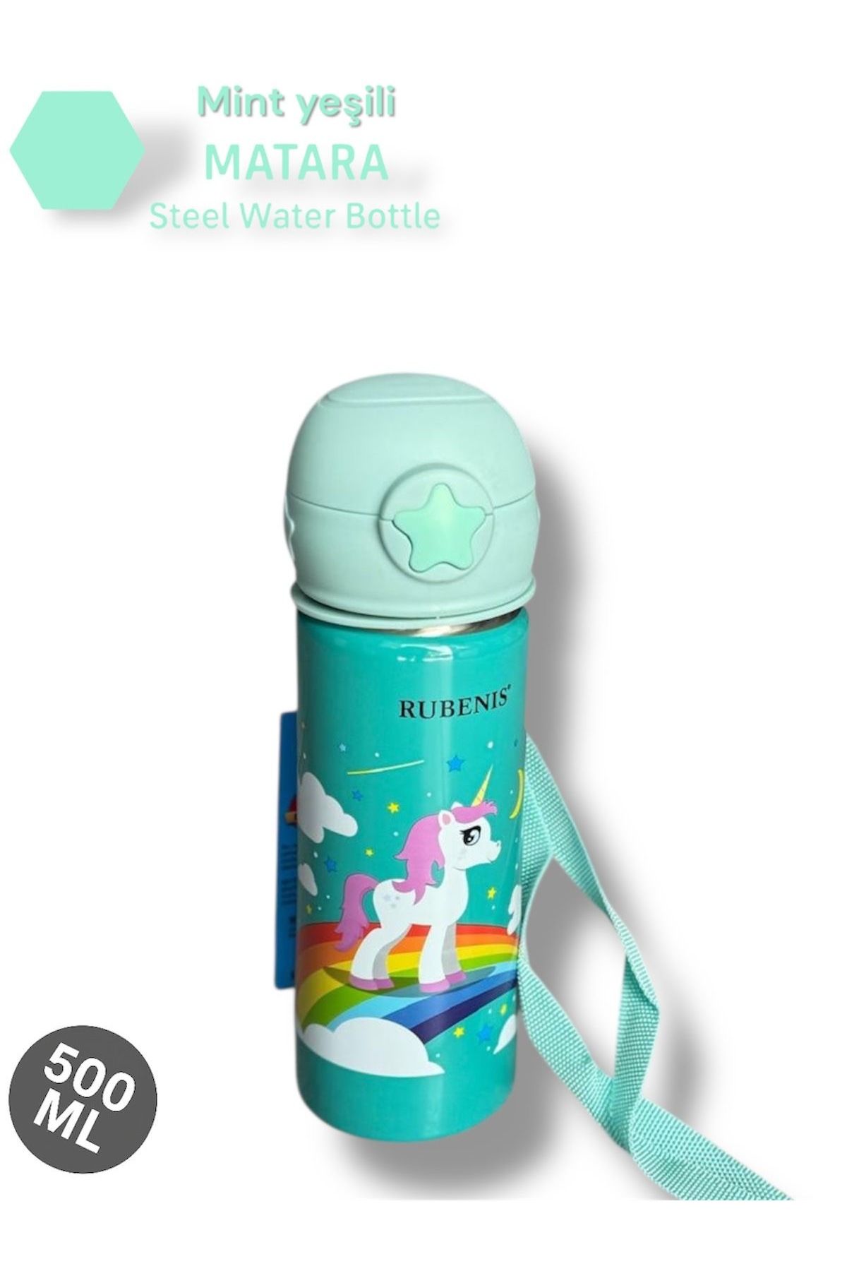 madam gold Çelik ünicorn baskılı çelik su matarası 500 ml soğuk su ve sıcak suya dayanıklı