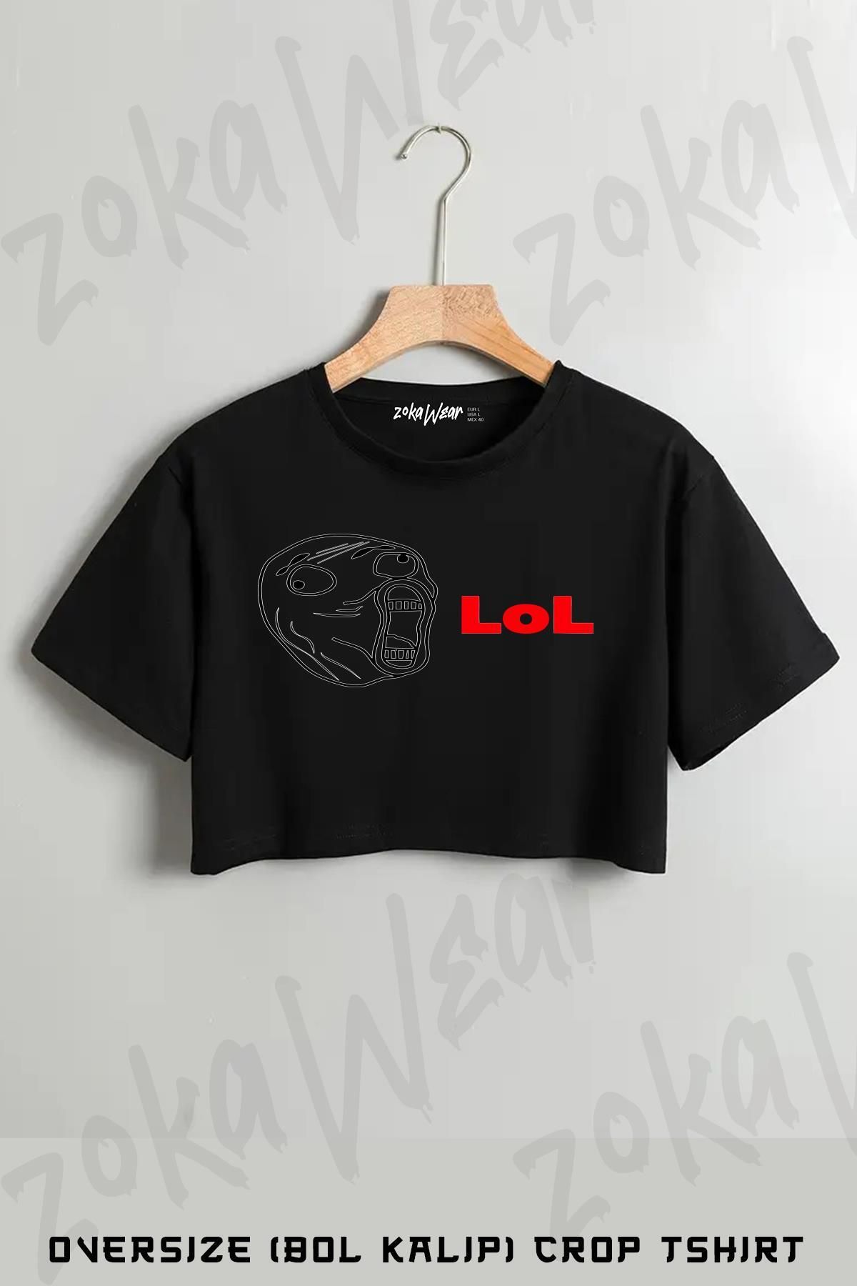 ZOKAWEAR Komik Lol Baskılı Oversize Crop T-Shirt