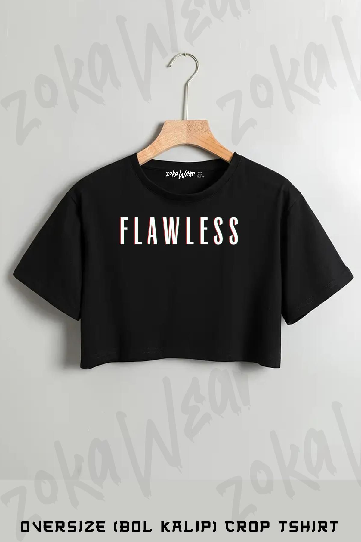 ZOKAWEAR Flawless Kusursuz Neon Yazı Baskılı Oversize Crop T-Shirt