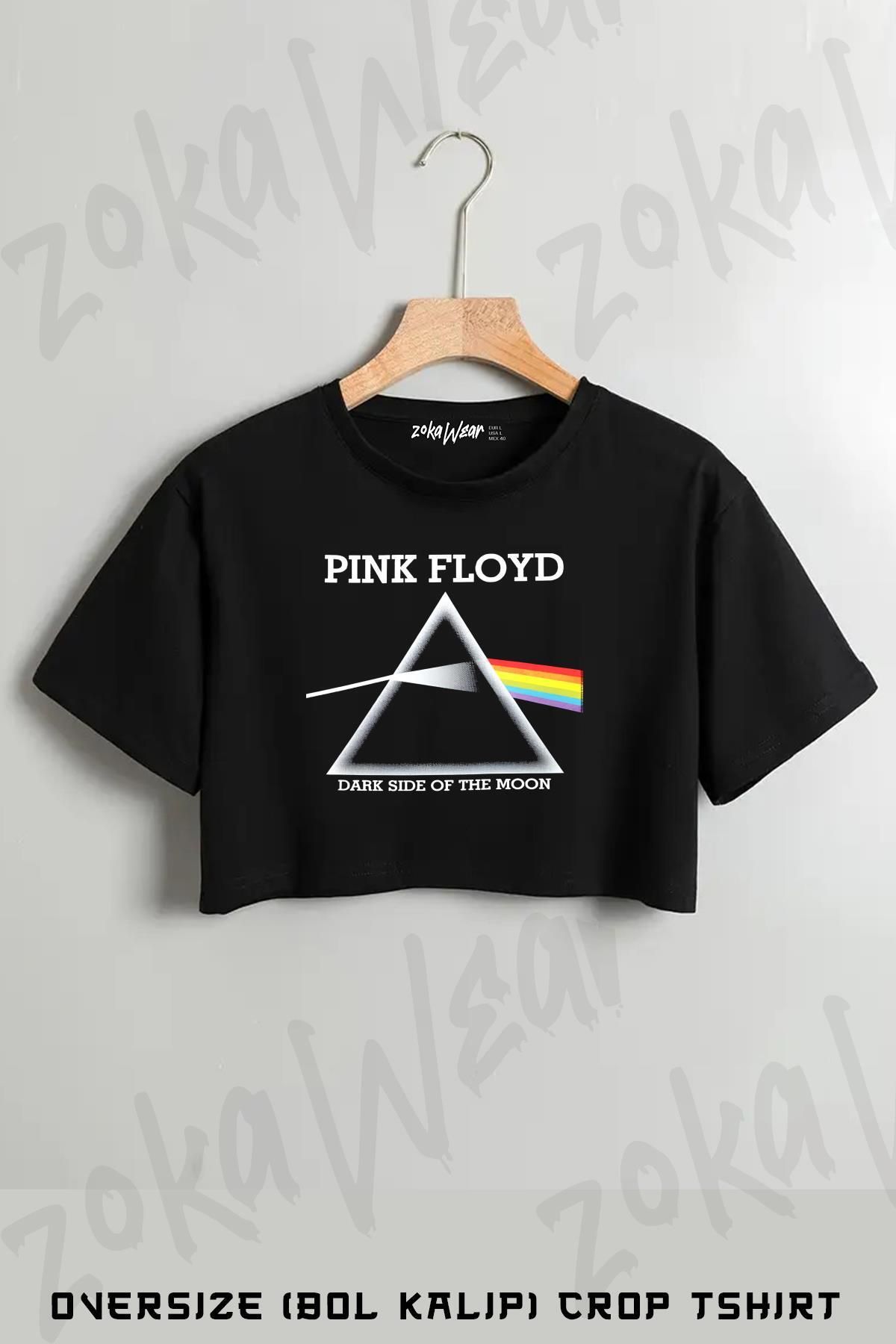 ZOKAWEAR Pink Floyd Dark Side Baskılı Oversize Crop T-Shirt