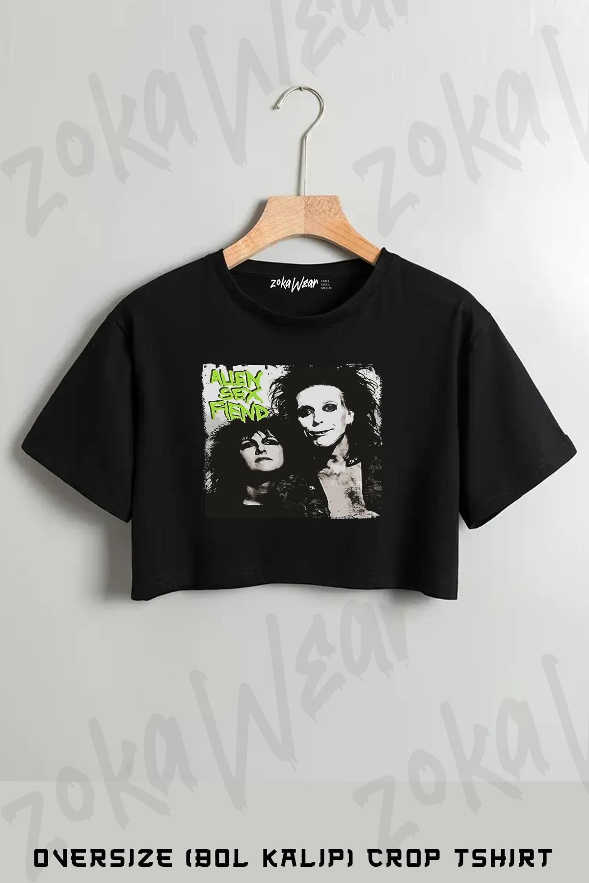 ZOKAWEAR Alien Fiend v2 Baskılı Oversize Crop T-Shirt