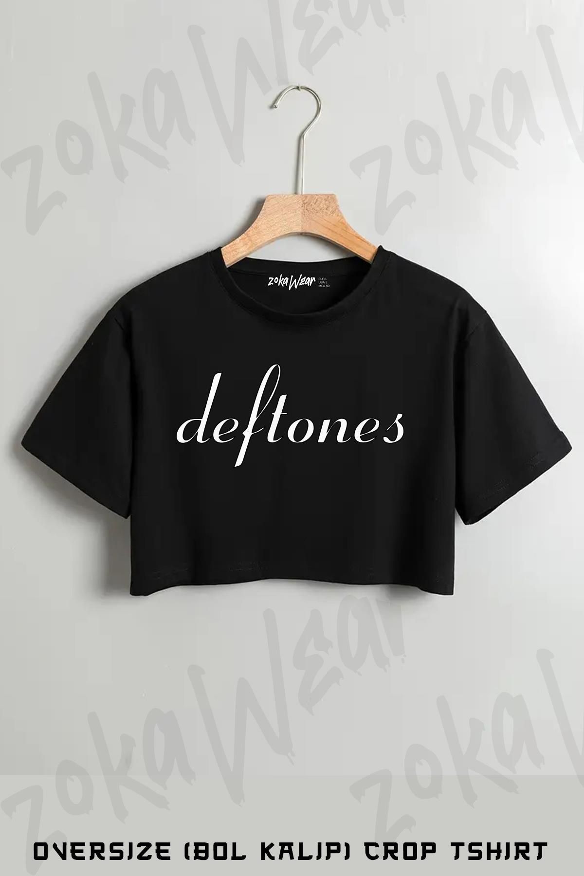 ZOKAWEAR Logo Deftones Baskılı Oversize Crop T-Shirt
