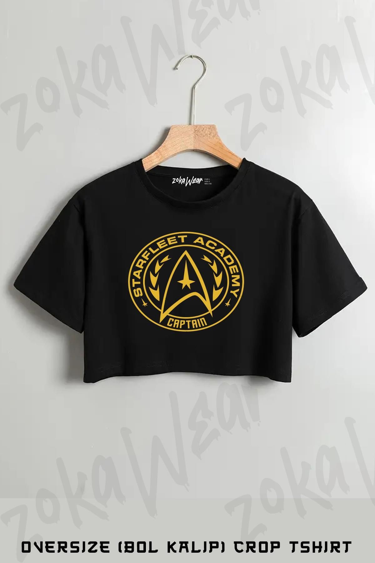 ZOKAWEAR Star Trek Starfleet Academy Captain Gold Emblem Baskılı Oversize Crop T-Shirt