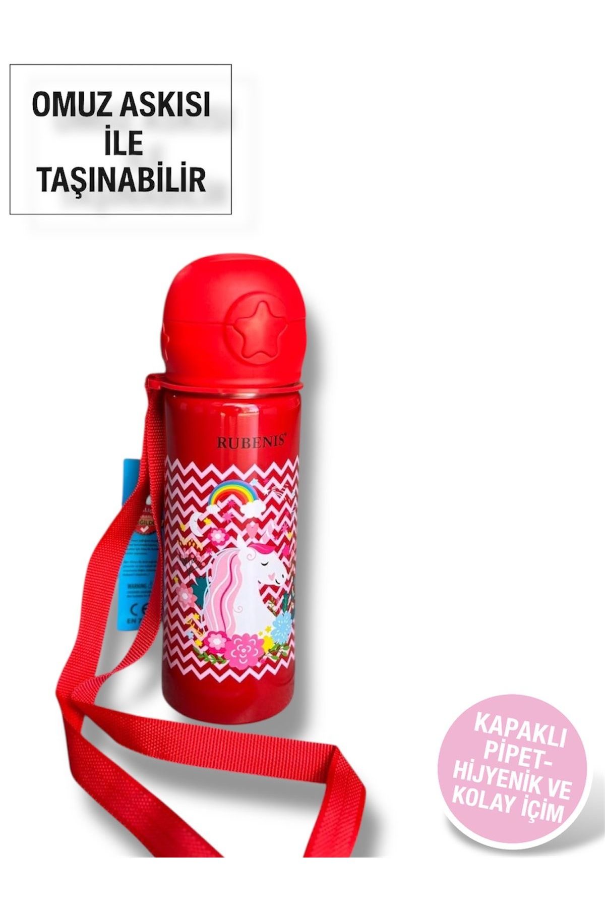 madam gold Çelik unicorn baskılı çelik su matarası 500 ml soğuk su ve sıcak suya dayanıklı