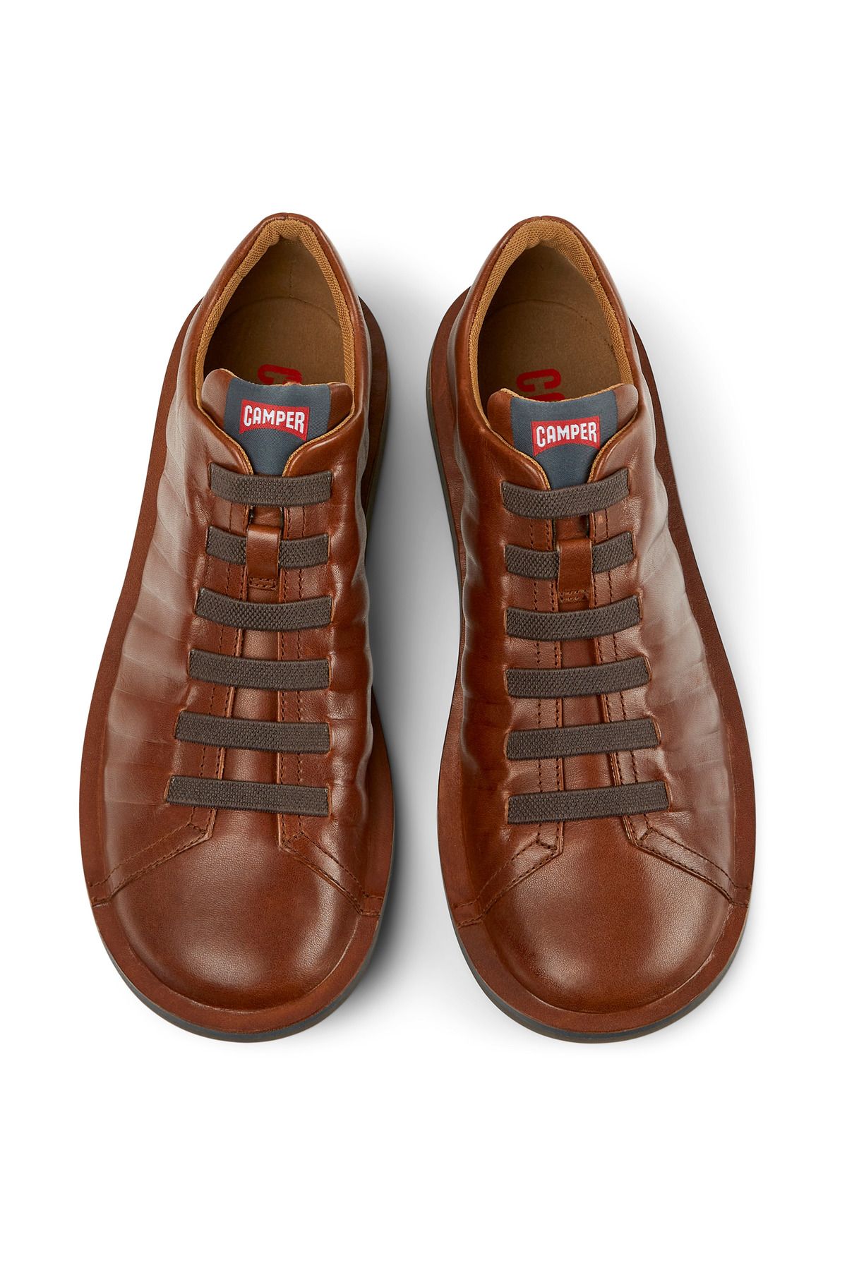 CAMPER-Men's Brown Textured Genuine Leather Casual Shoes With Lightweight Sole - Beetle 3