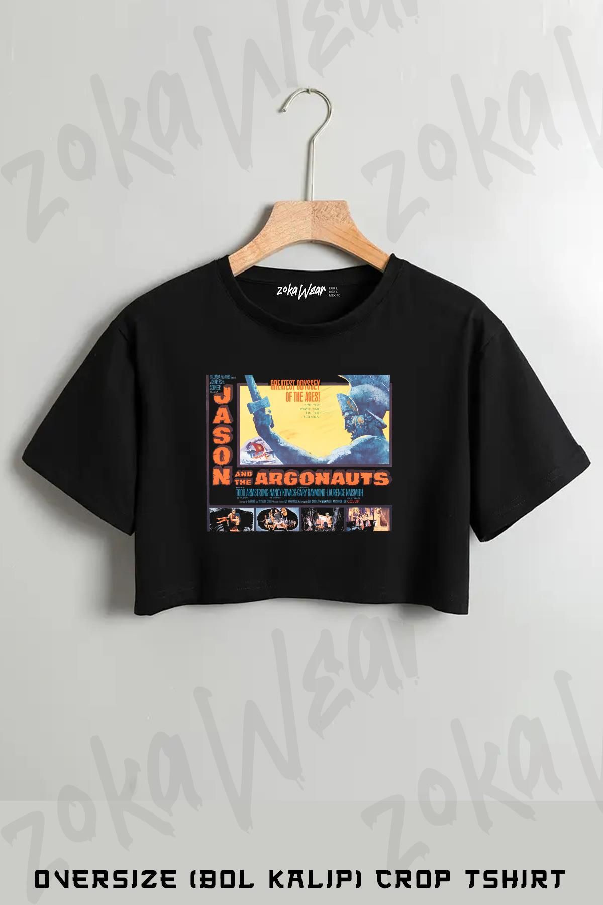 ZOKAWEAR Jason And The Argonauts Movie Poster Baskılı Oversize Crop T-Shirt