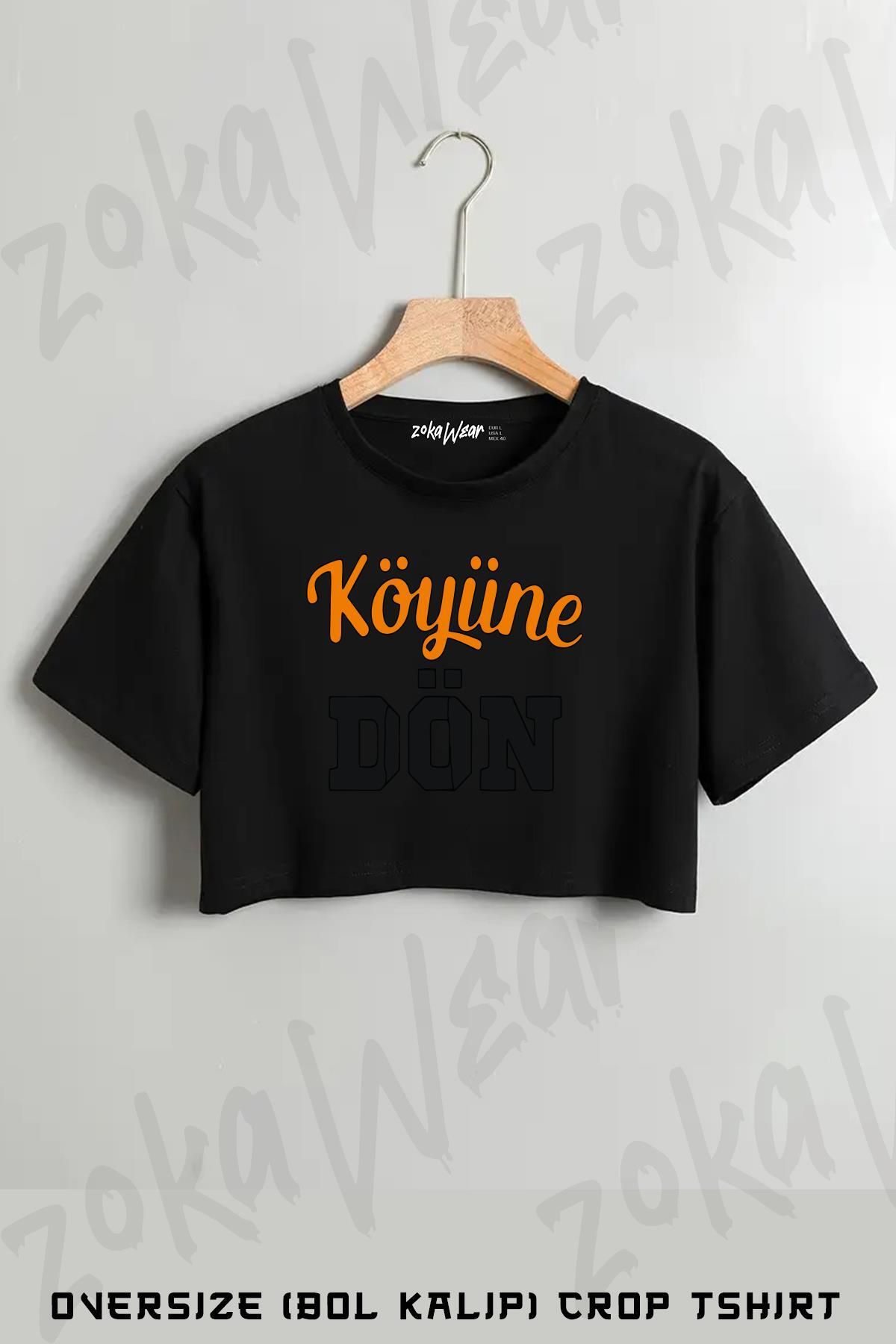 ZOKAWEAR Köyüne Dön Baskılı Oversize Crop T-Shirt