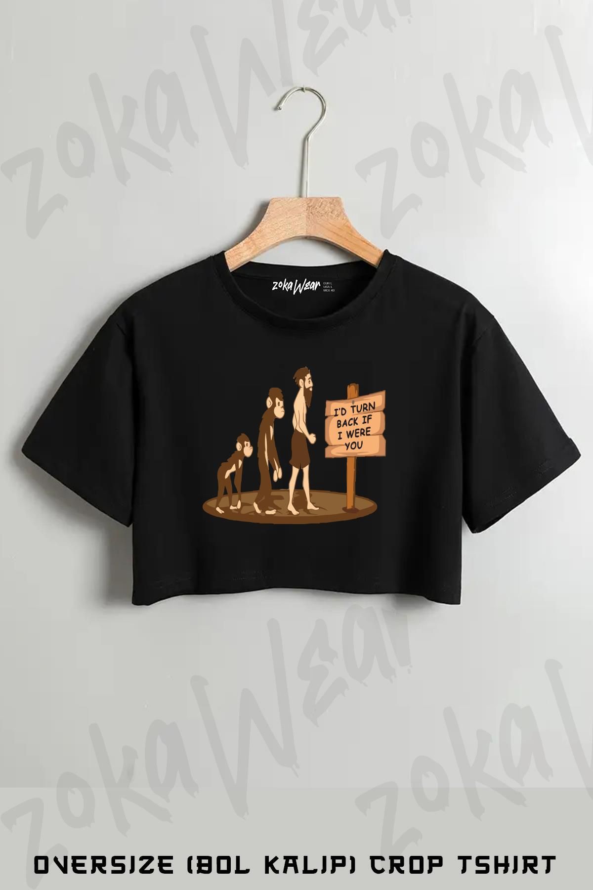 ZOKAWEAR Insan Evrim Çizim Baskılı Oversize Crop T-Shirt