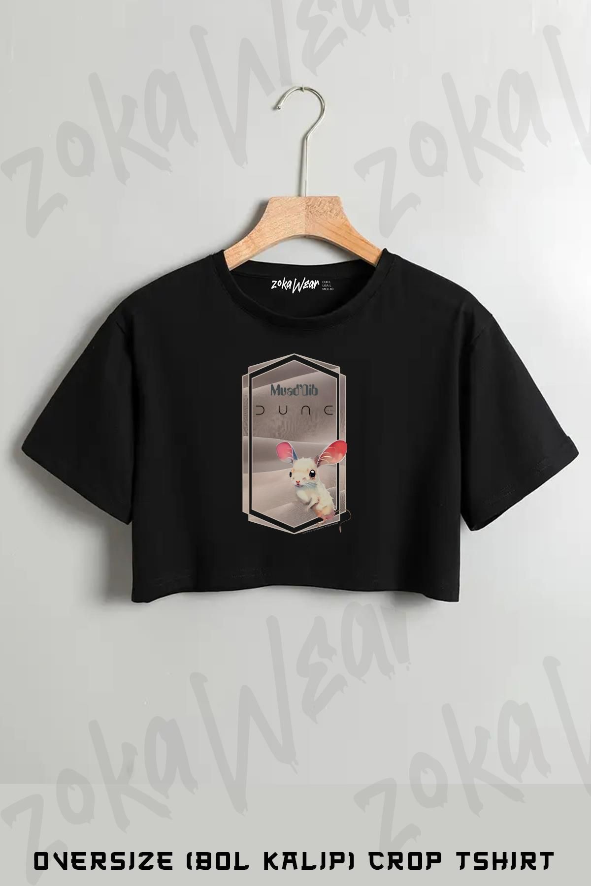 ZOKAWEAR Dune. Sand Mouse (GRAY BACKGROUND) Baskılı Oversize Crop T-Shirt