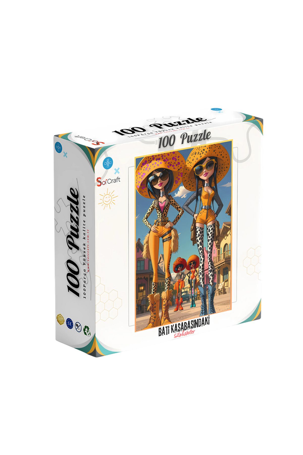 Soi Craft 100 Parça Puzzle Çift Tasarım Tek Kutu Batı Kasabasındaki 2 Silahşor