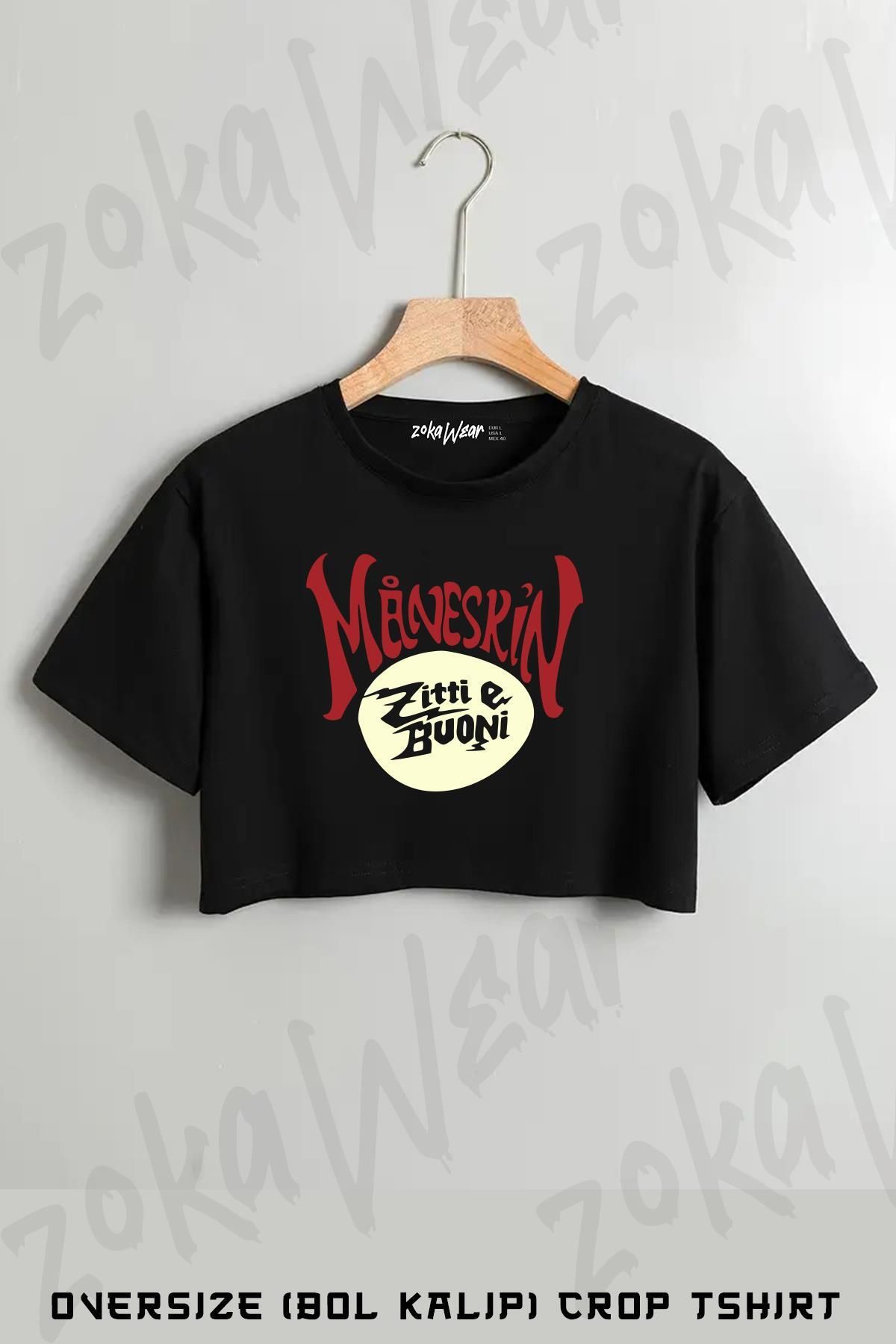 ZOKAWEAR Maneskin, Ix, Rock Metal Baskılı Oversize Crop T-Shirt