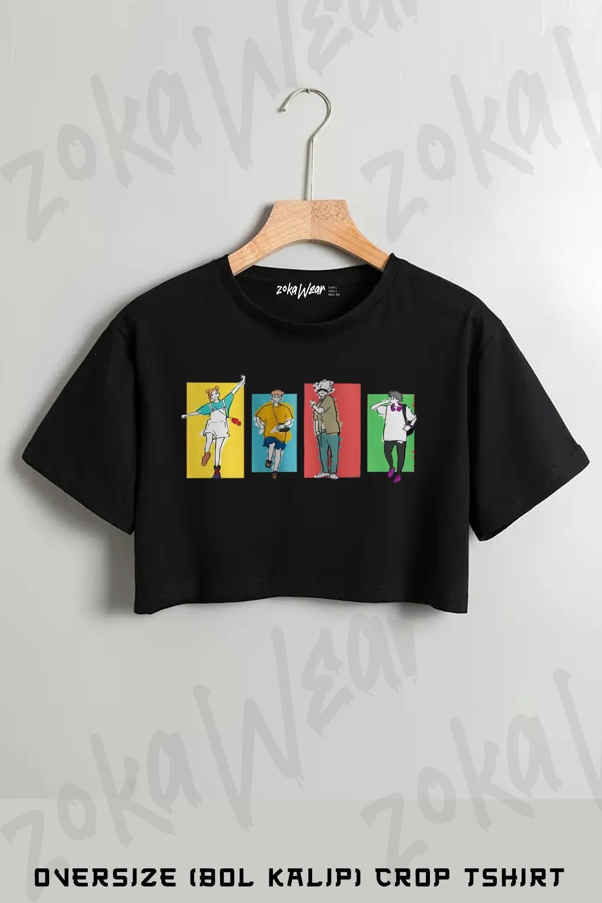 ZOKAWEAR Jujutsu Kaisen Karakterler Baskılı Oversize Crop T-Shirt