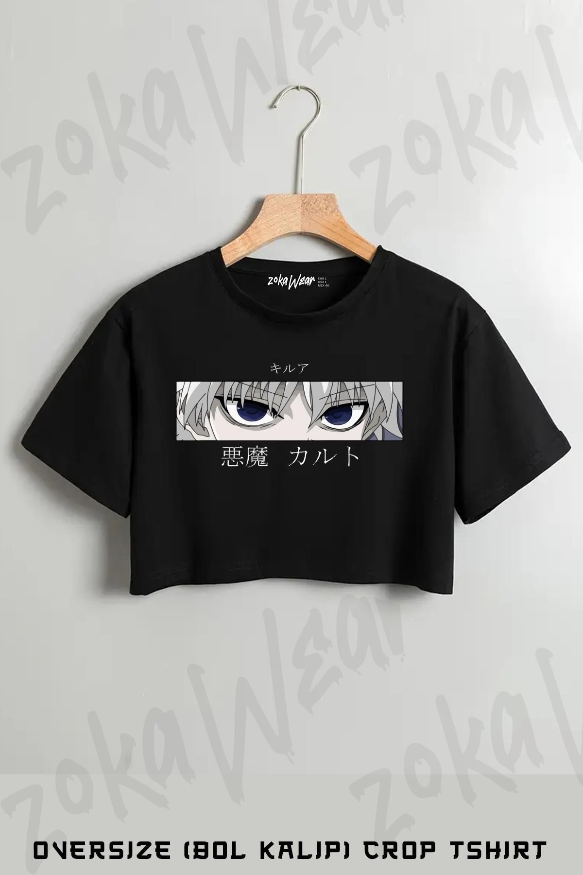 ZOKAWEAR Killua Eyes Hunter X Hunter Baskılı Oversize Crop T-Shirt