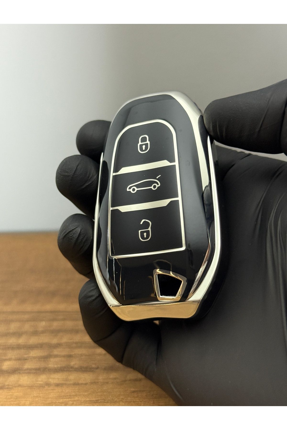 Mavi Keys Peugeot 208 508 3008 5008 Citroen Berlingo C-Elysee Opel Silikon Anahtar Kılıfı 3 Düğme Siyah Gümüş