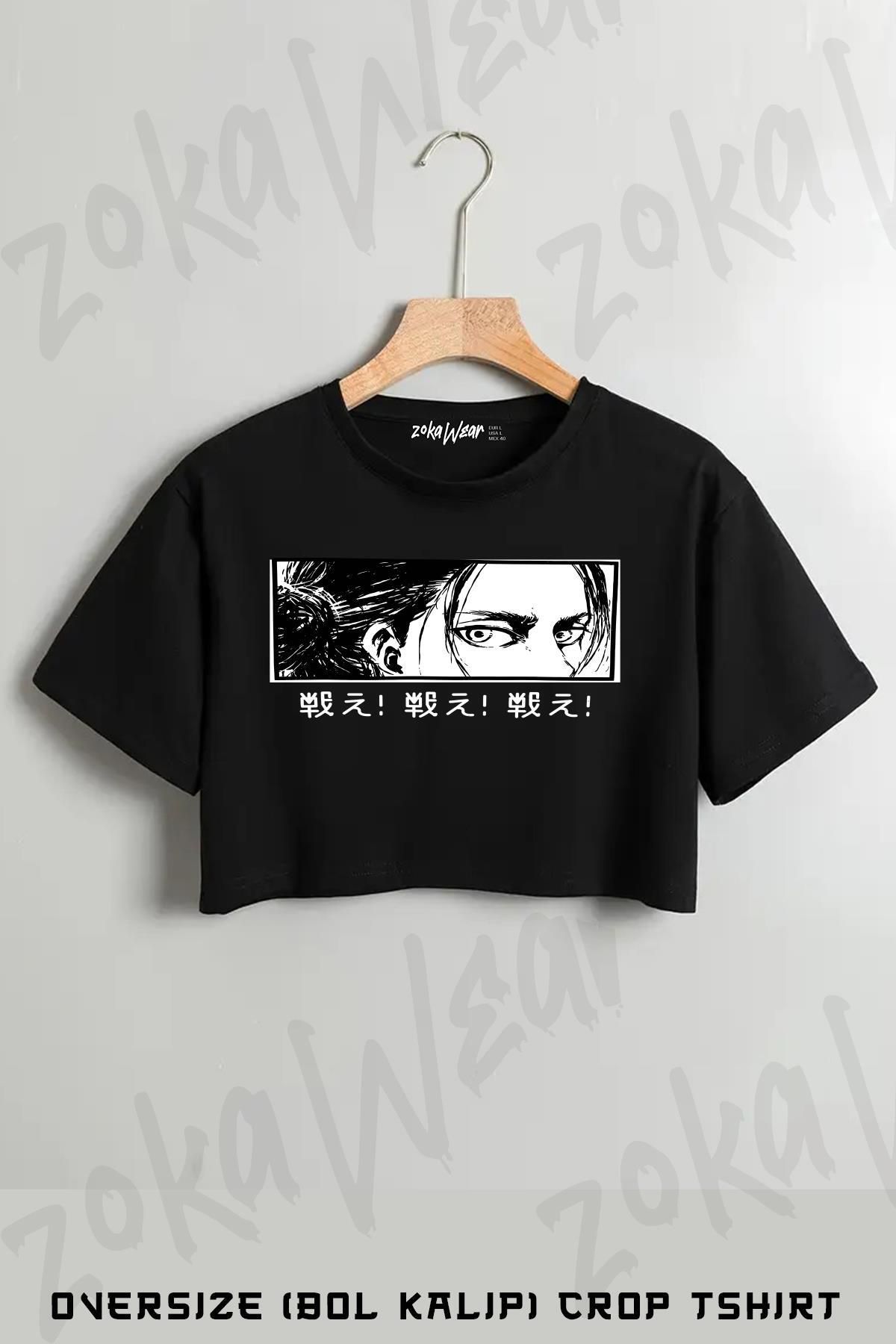 ZOKAWEAR Eren Yeager Flowers Attack On Titan Baskılı Oversize Crop T-Shirt