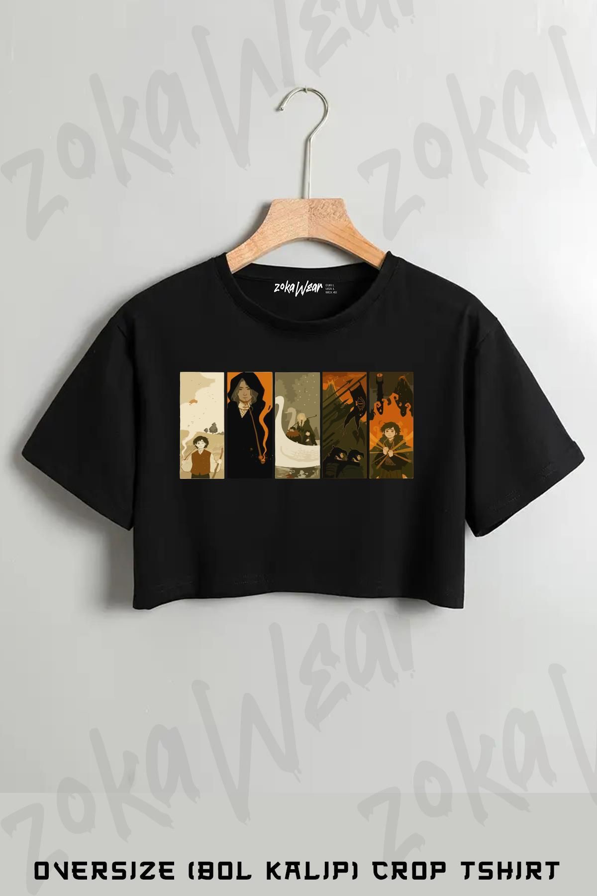 ZOKAWEAR Yüzüklerin Efendisi Baskılı Oversize Crop T-Shirt