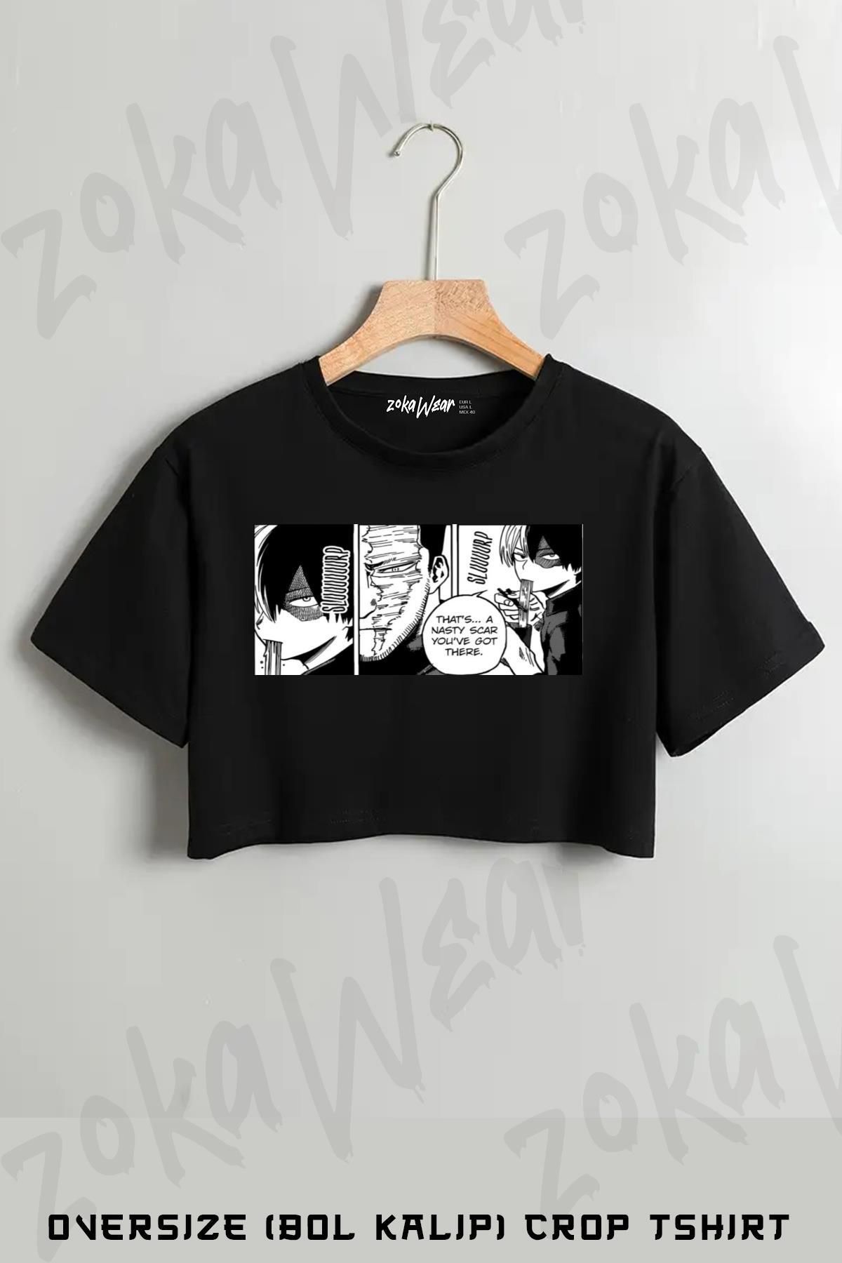 ZOKAWEAR My Hero Academia Shoto Todoroki Slurp Baskılı Oversize Crop T-Shirt