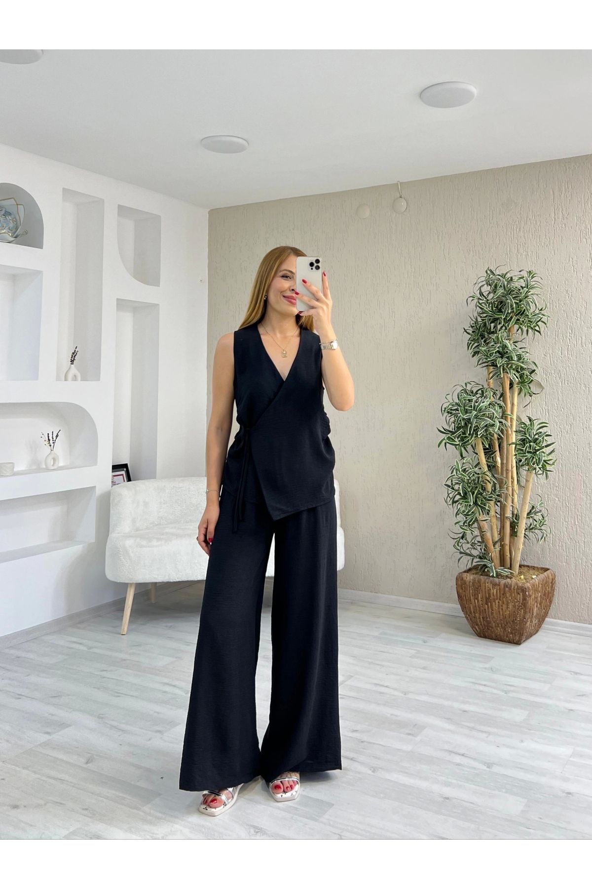 İrka Moda Ayrobin Kruvaze Bağlamalı Takım Siyah