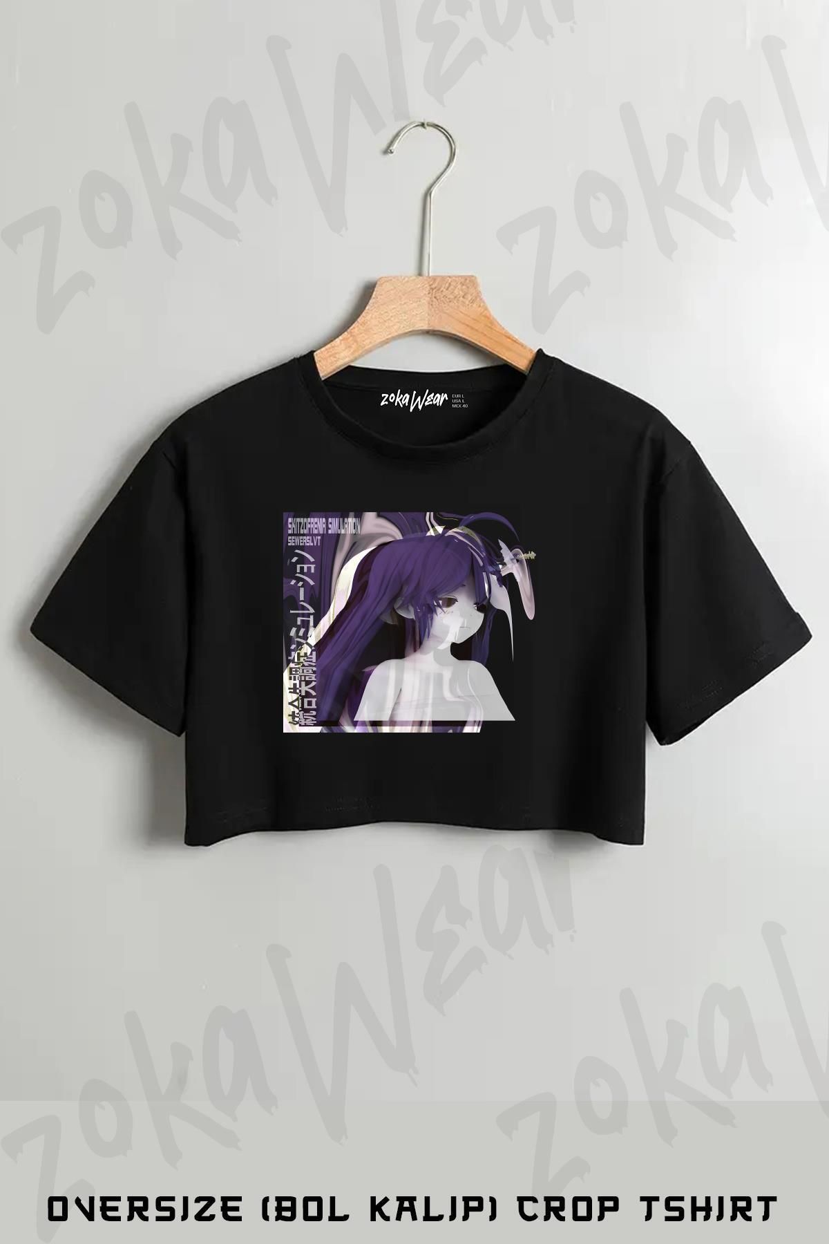 ZOKAWEAR Sewerslvt Skizofrenia Simulation Baskılı Oversize Crop T-Shirt