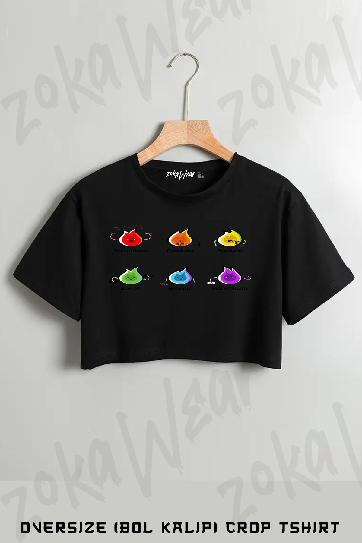 ZOKAWEAR Flaming Elements Science Baskılı Oversize Crop T-Shirt
