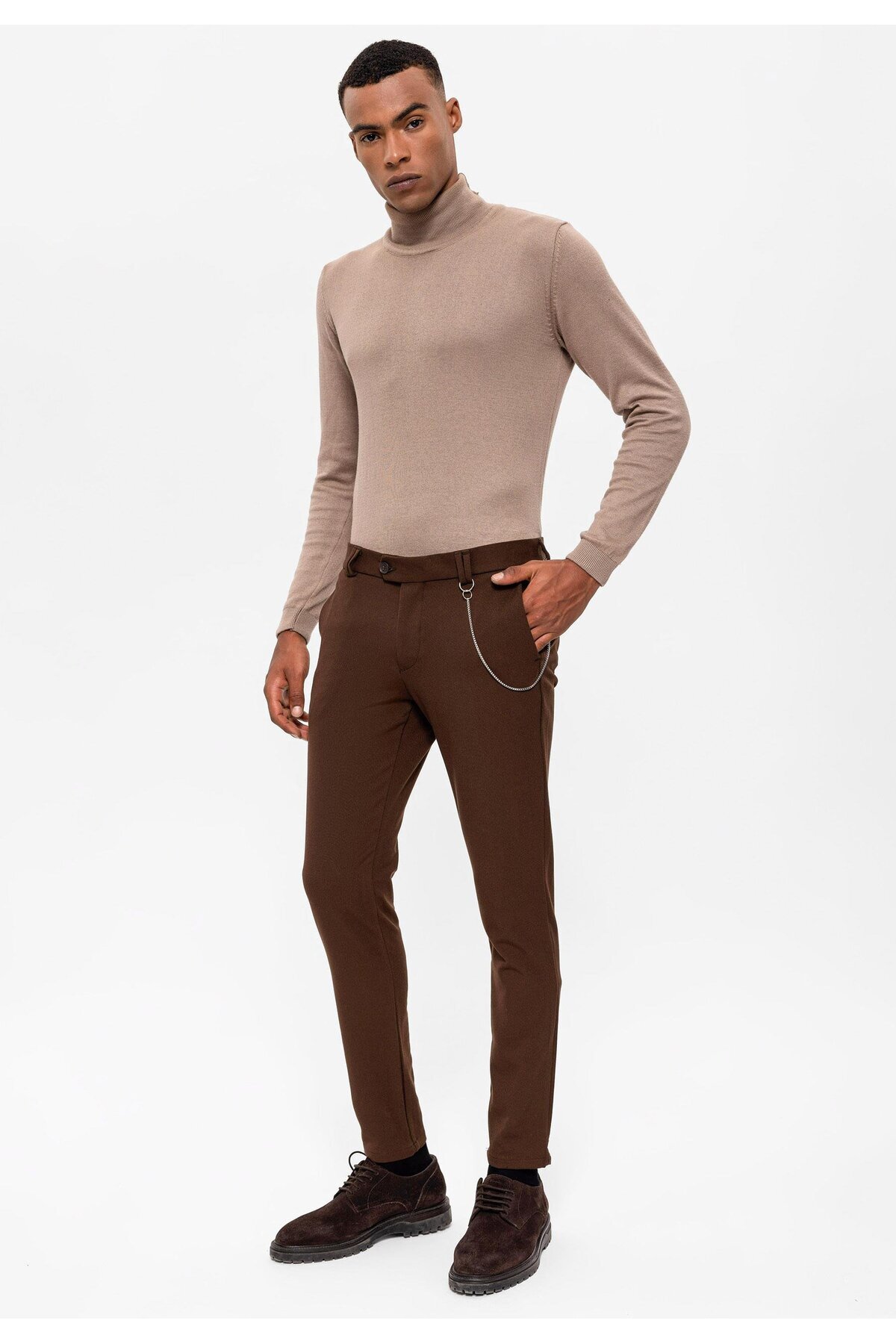Antioch-Dark Brown Men's Slim Fit Fabric Trousers 2