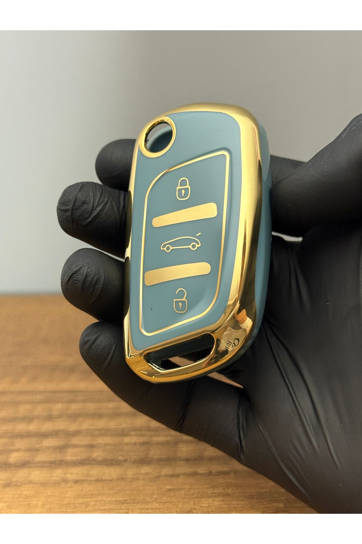 Mavi Keys Citroen Berlingo C2, C3, C4 Peugeot Partner 307, 207 308 5008 3 düğmeli Silikon Anahtar Kılıfı Gri