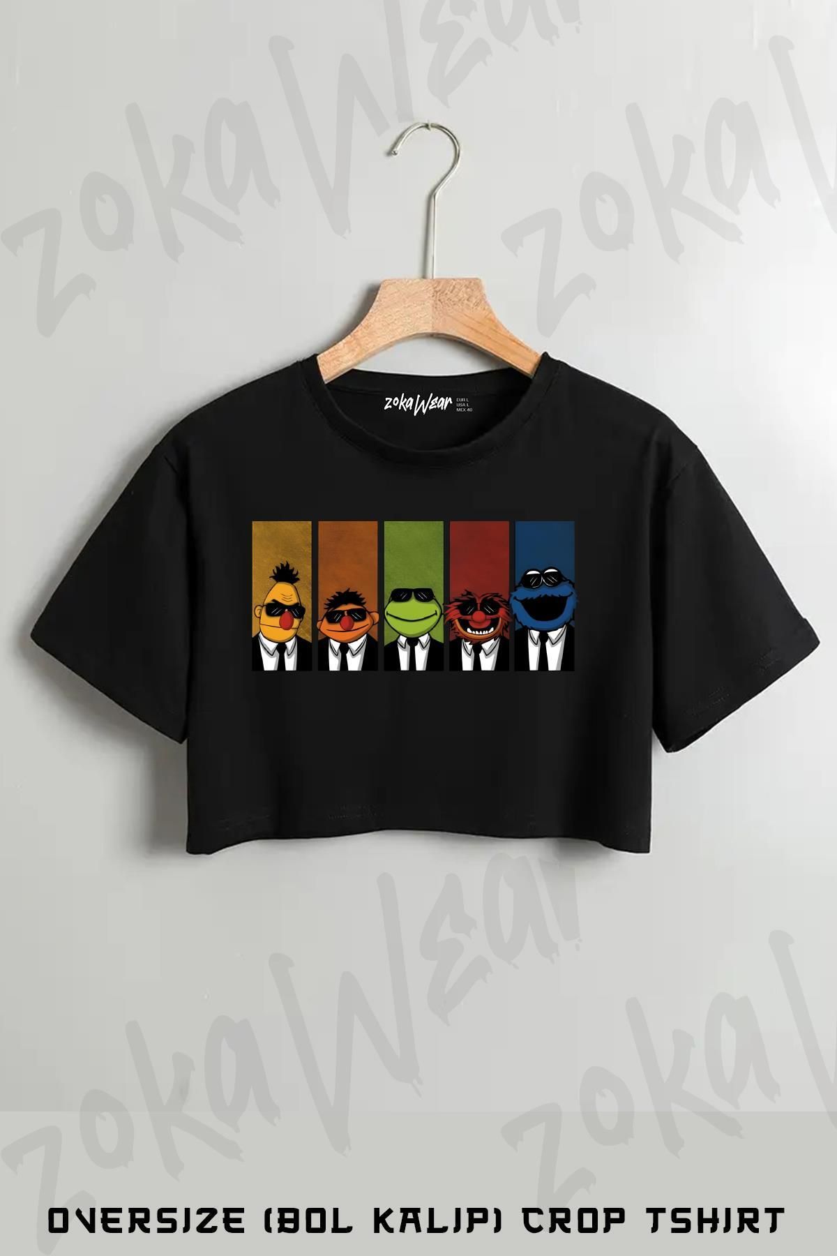 ZOKAWEAR Reservoir Muppets Baskılı Oversize Crop T-Shirt