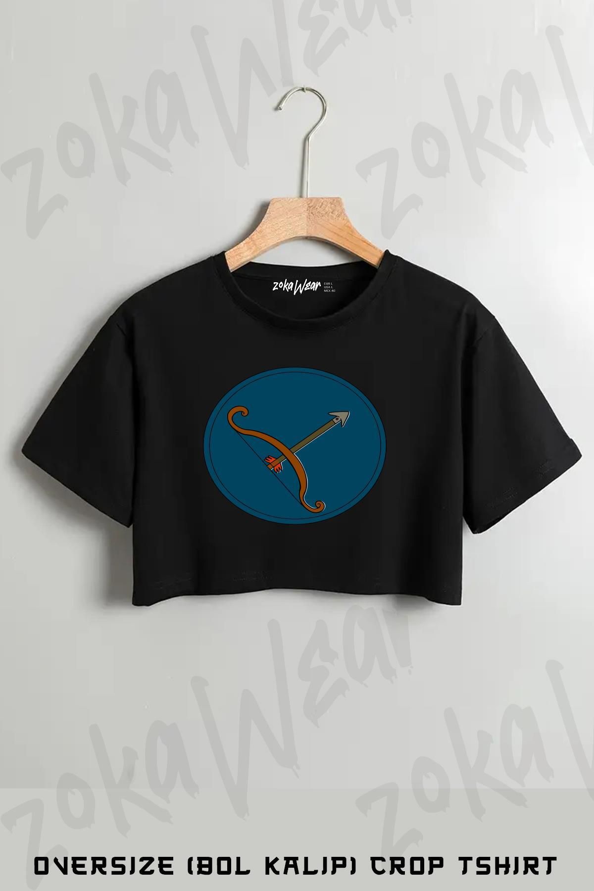 ZOKAWEAR Archery Chb Bead Baskılı Oversize Crop T-Shirt