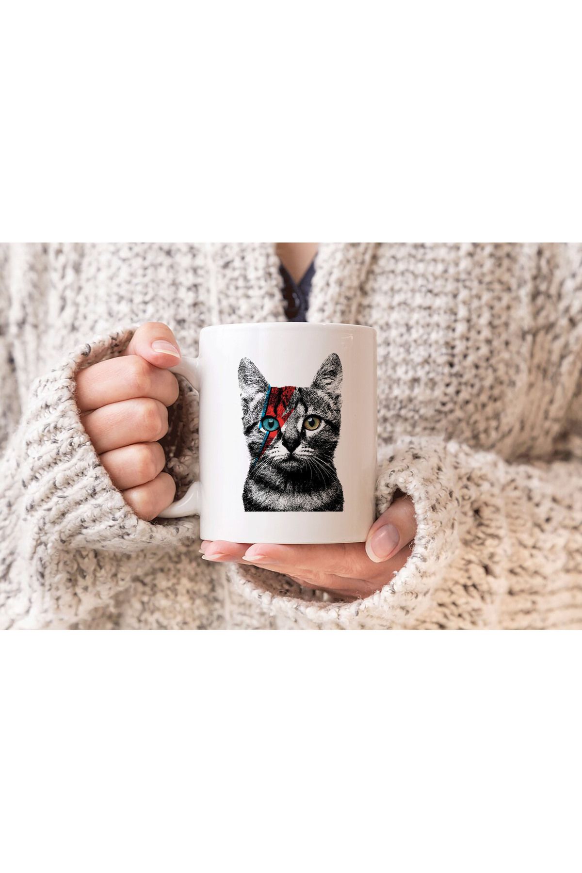 sielta David Bowie Cat Kedi Baskılı Hediyelik Porselen Kupa Bardak