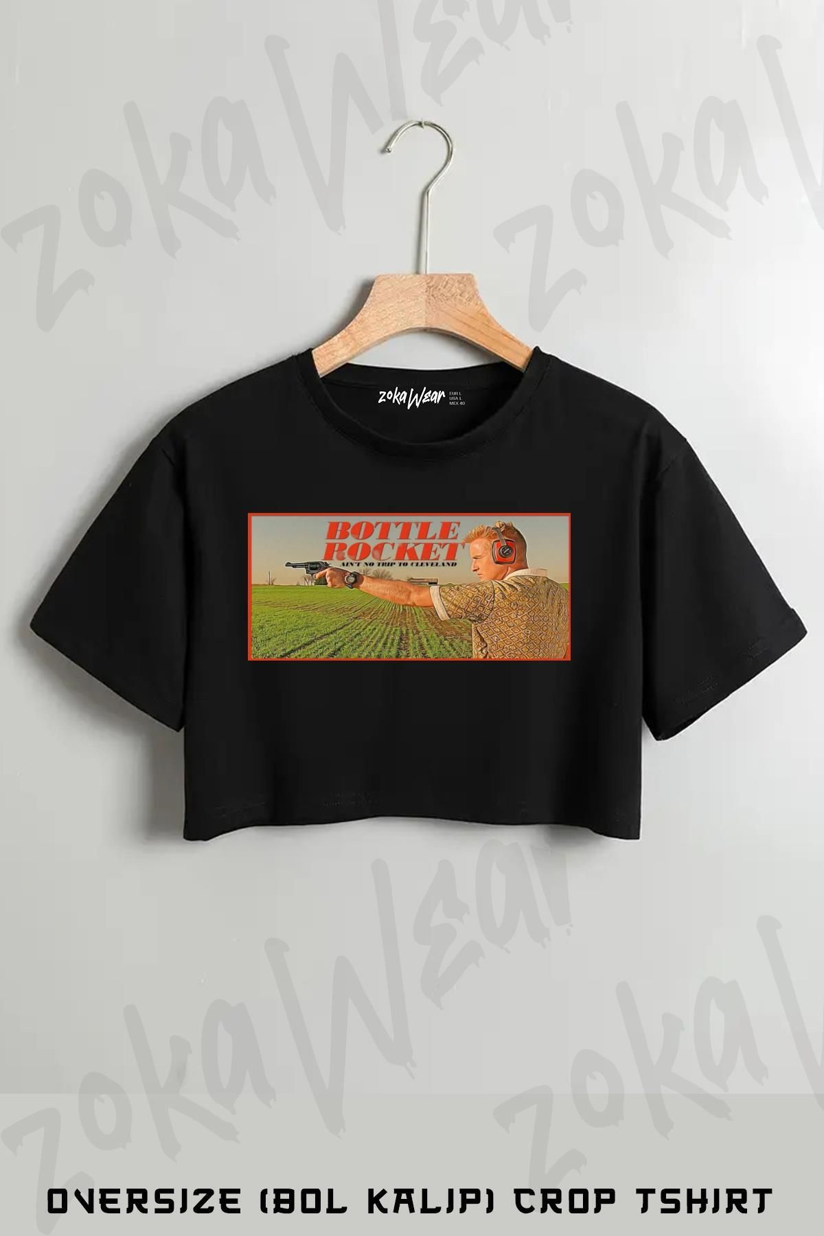 ZOKAWEAR Bottle Rocket Ain't no trip to Cleveland Baskılı Oversize Crop T-Shirt