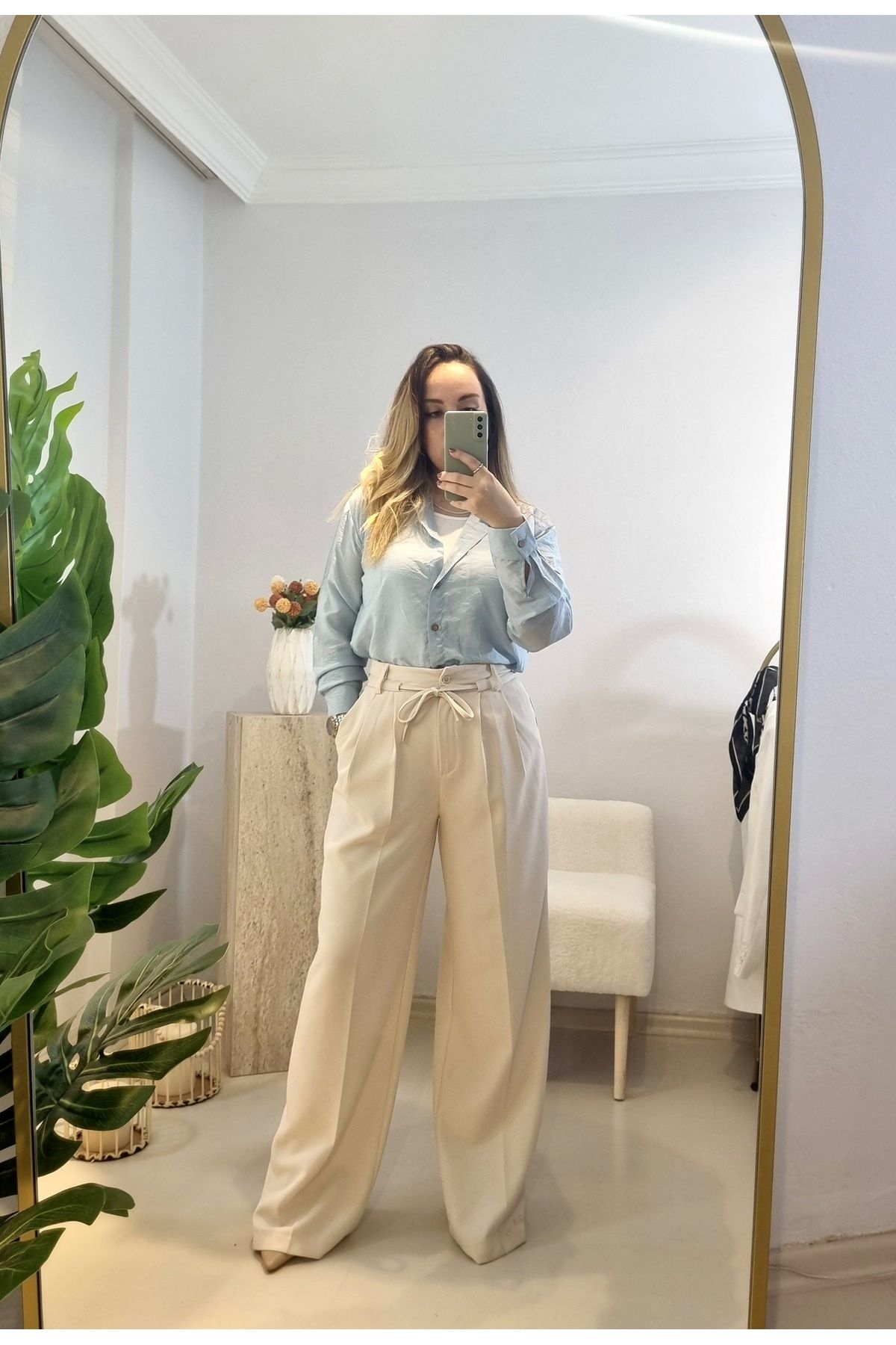 Butik Krem kumaş pantolon