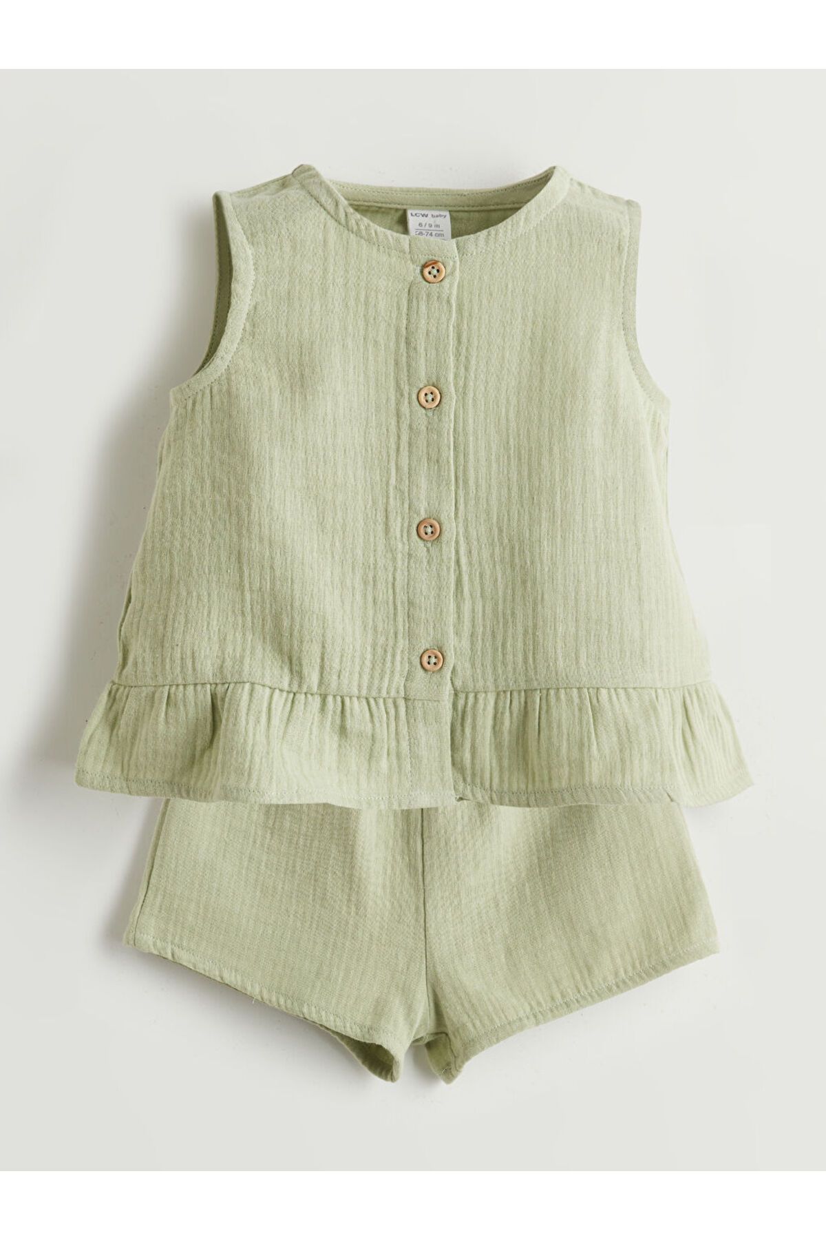 LC Waikiki Yeni Sezon Bisiklet Yaka Muslin Kiz Bebek Bluz ve Sort 2'li - S5J965Z1