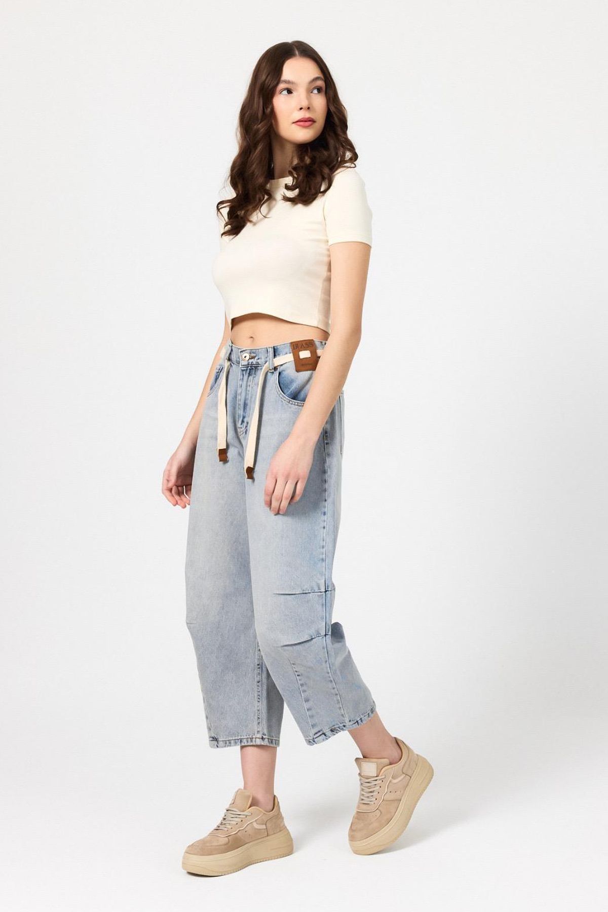 Jijass Jeans Waist Loose Beli Lastikli Kot Pantolon
