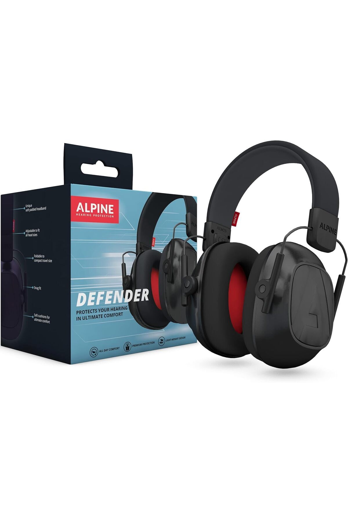 Alpine Defender Gürültü Azaltıcı Kulaklık, Yetişkinler İçin 26 dB Koruma, Hafif ve Ayarlanabilir Tasarım
