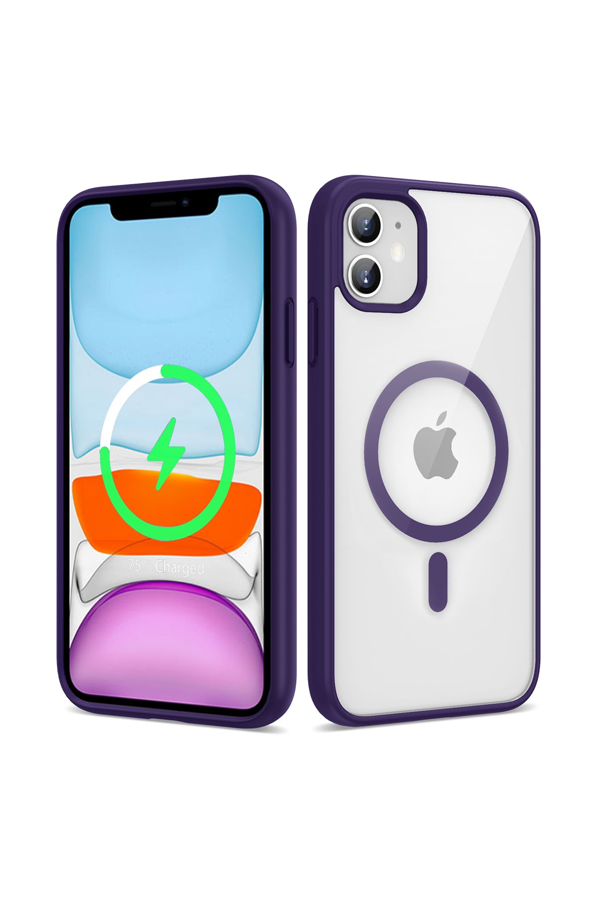 YTSGLOBAL iPhone 12 Uyumlu Magsafe Wireless Şarj Özellikli Silikon YTSG Ege Kılıf-Derin Mor