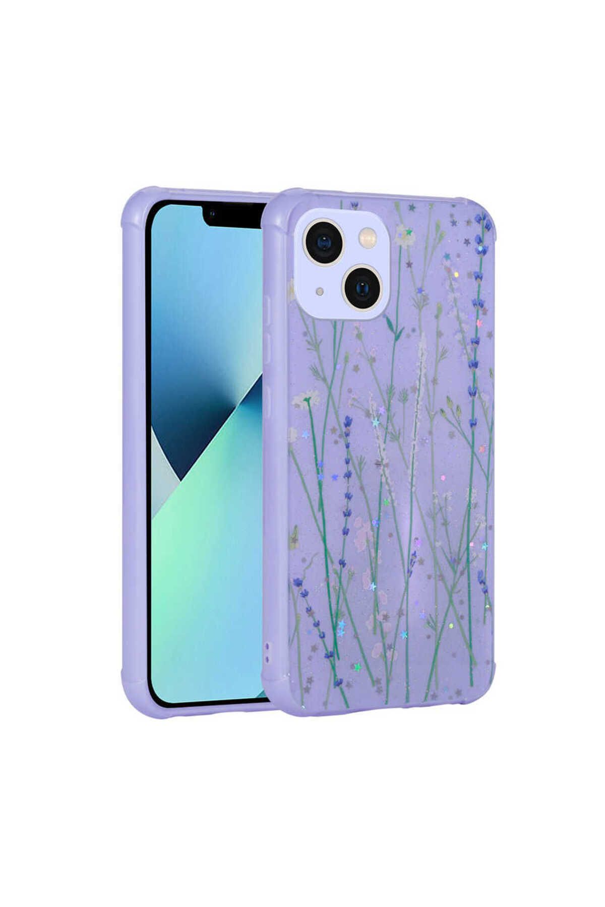 YTSGLOBAL iPhone 13 Uyumlu Simli Desenli Kamera Korumalı Parlak YTSG Popy Kılıf-Dallar