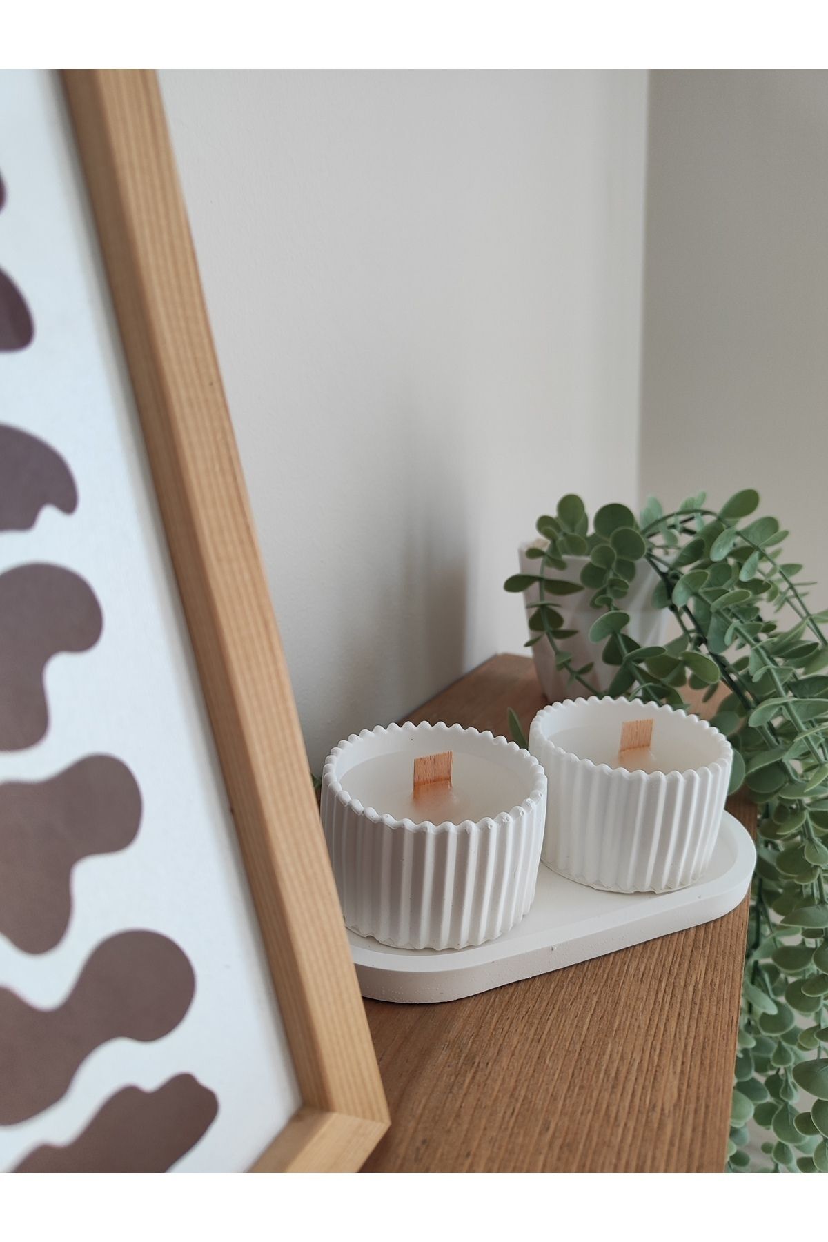 SerenityHaven Dekoratif Sunumluk ve İkili Mumluk, Vanilya Kokulu ,Vegan, Soya Mum