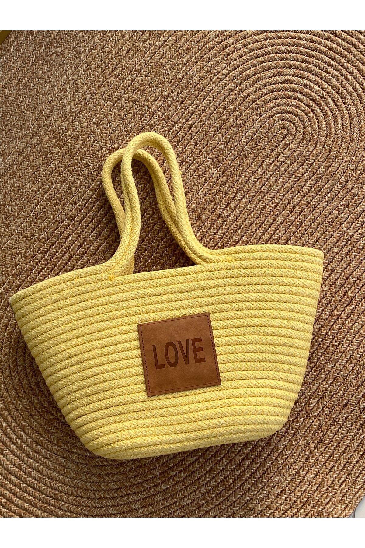Nobles Jewellery Hasır love yazılı çanta yazlık çanta